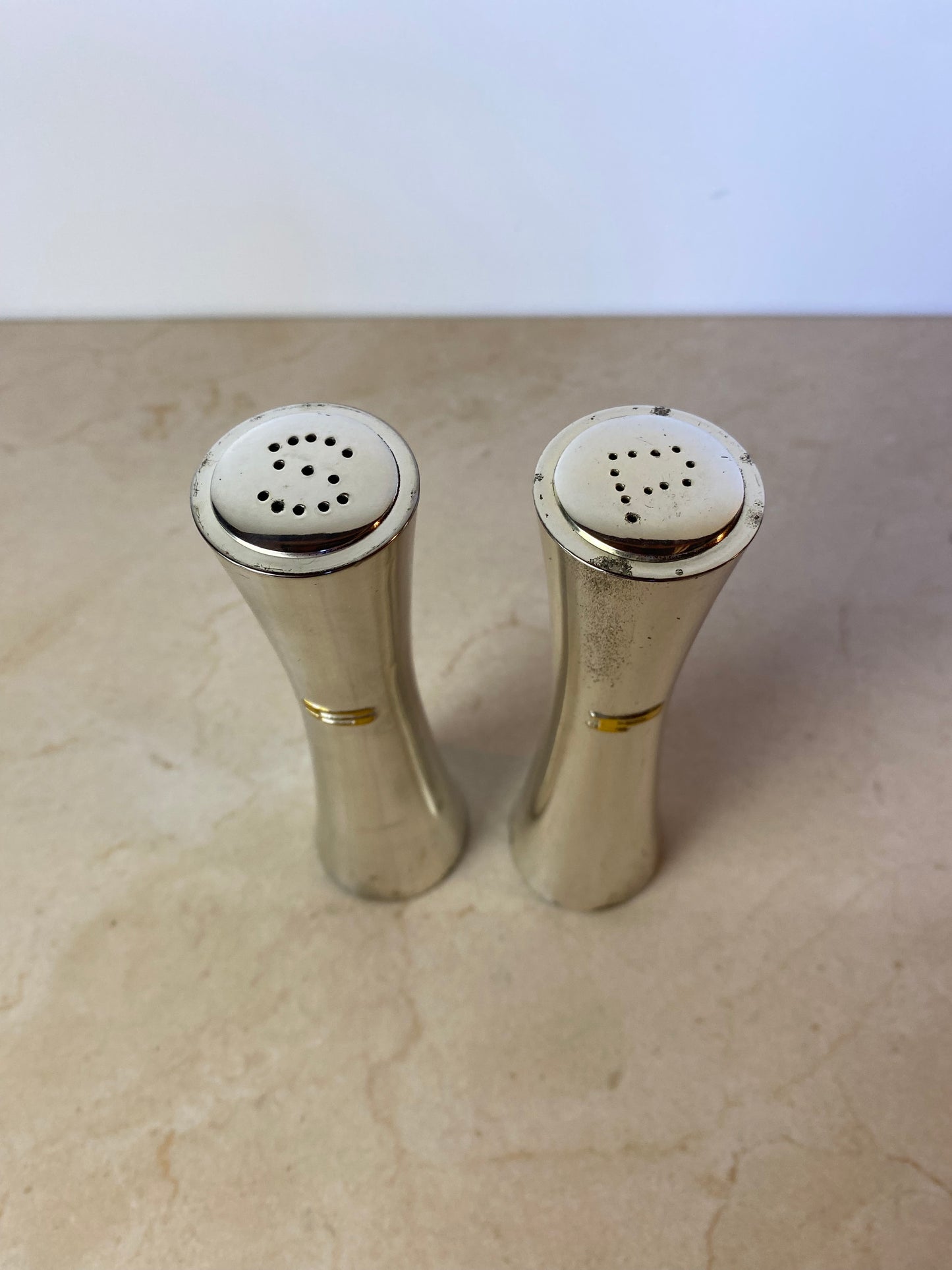 Vintage Japan Silverplate Hourglass Salt & Pepper Shakers, Mid-Century