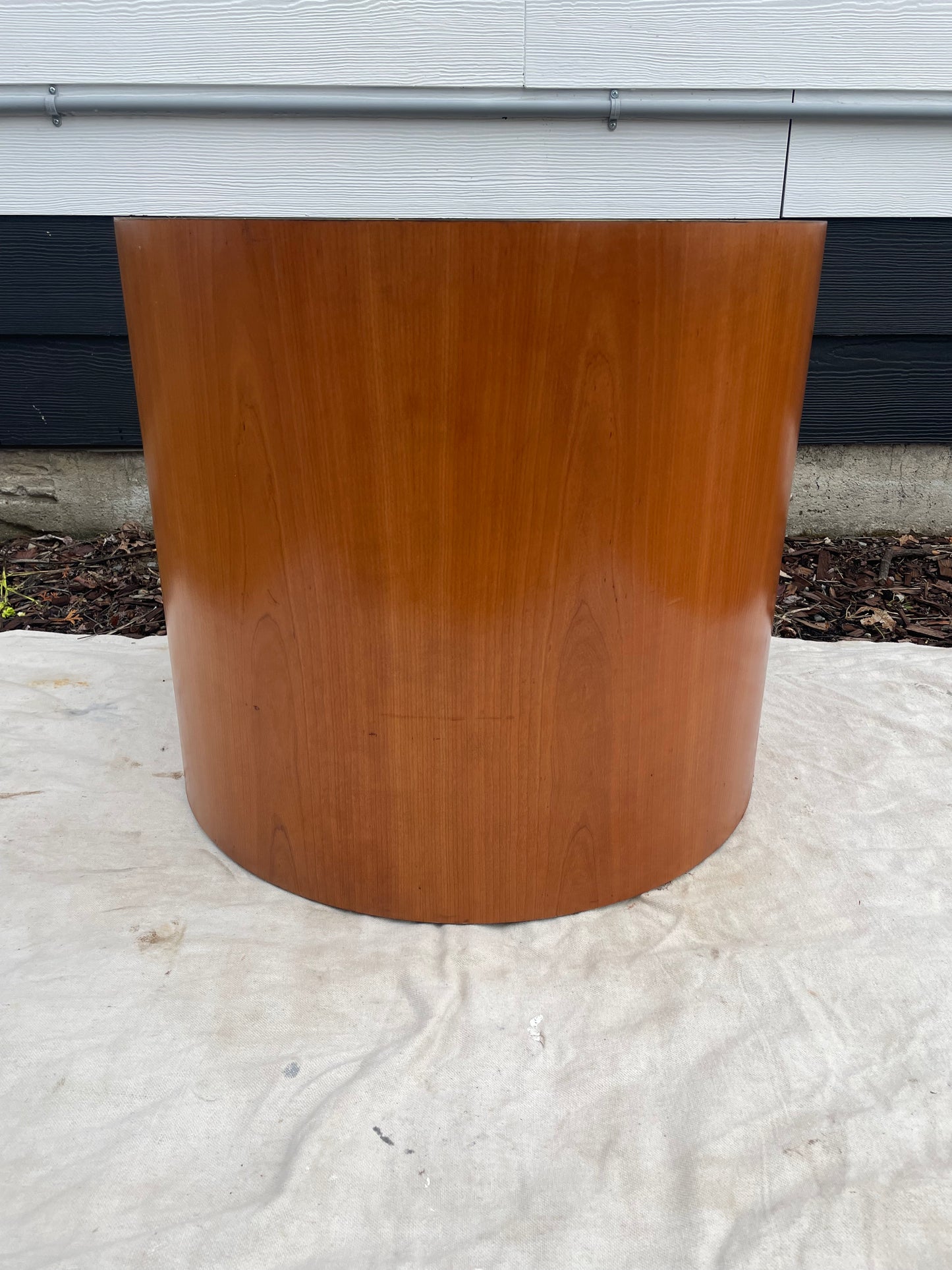 Late 20th Century Paul Mayen Style Cherry Wood Drum Table With Oxidized Metal Top
