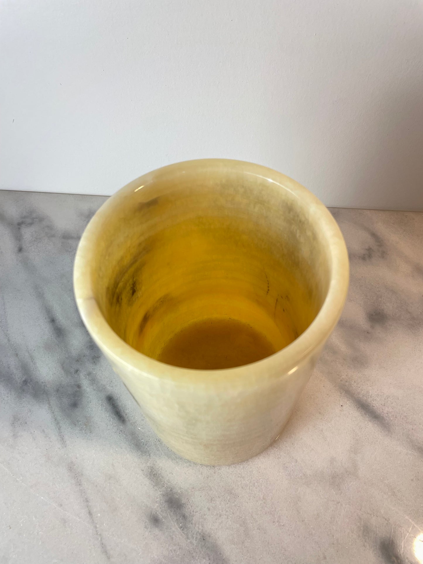 Mid 20th Century Cylinder Onyx Marble Vase or Candle Holder