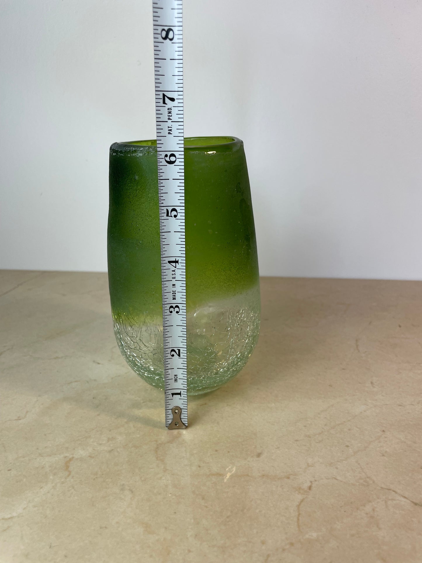 Handblown Green Ombre Frosted & Crackle Glass Vase