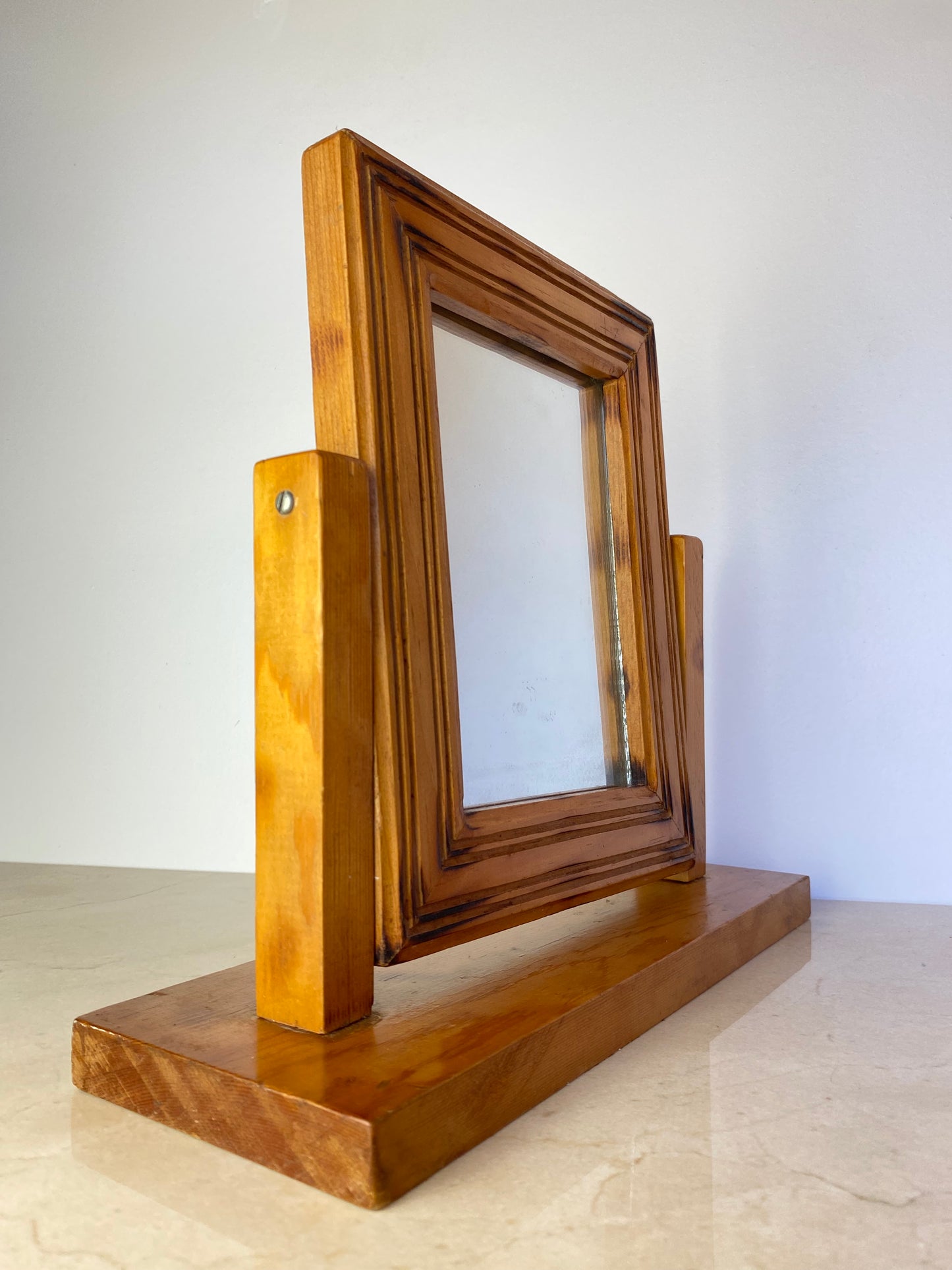 Vintage Handmade Carved Pine Tabletop Picture Frame on Stand, Rustic Folk Art Photo Display