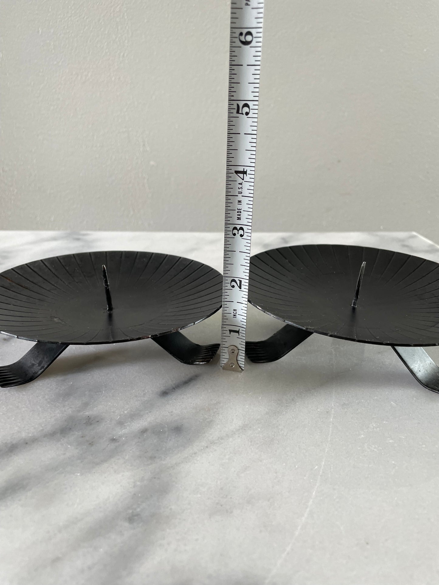 Mid 20th Century Austria Metalwork Pillar Candle Holders - A Pair