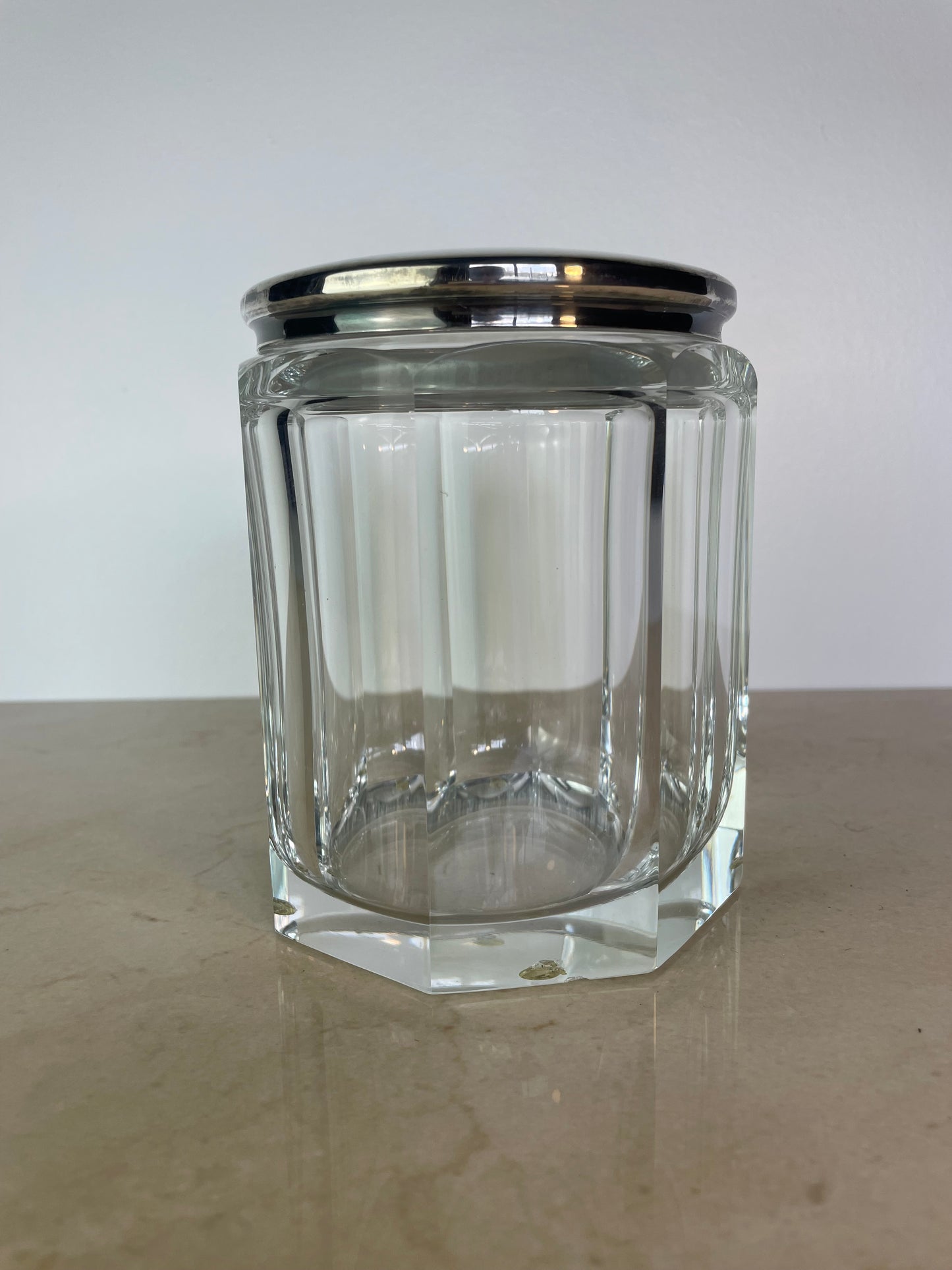 Vintage Plata Lappas Faceted Crystal Jar With Silverplate Lid, Argentina