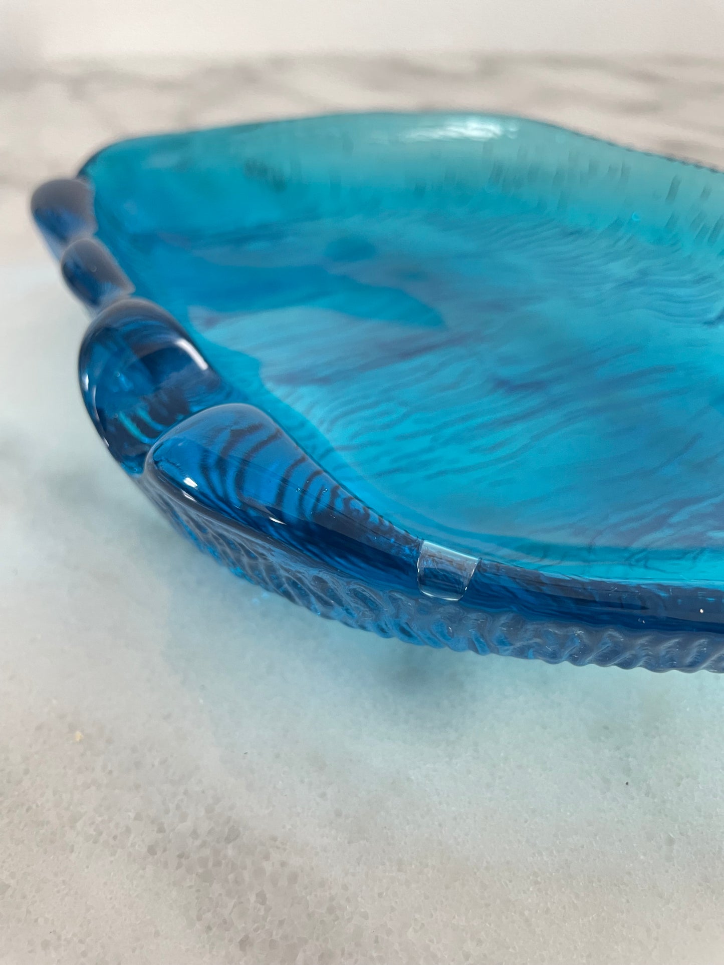 Mid-Century Blenko Sapphire Blue Amorphous Heavy Glass Tray Catchall