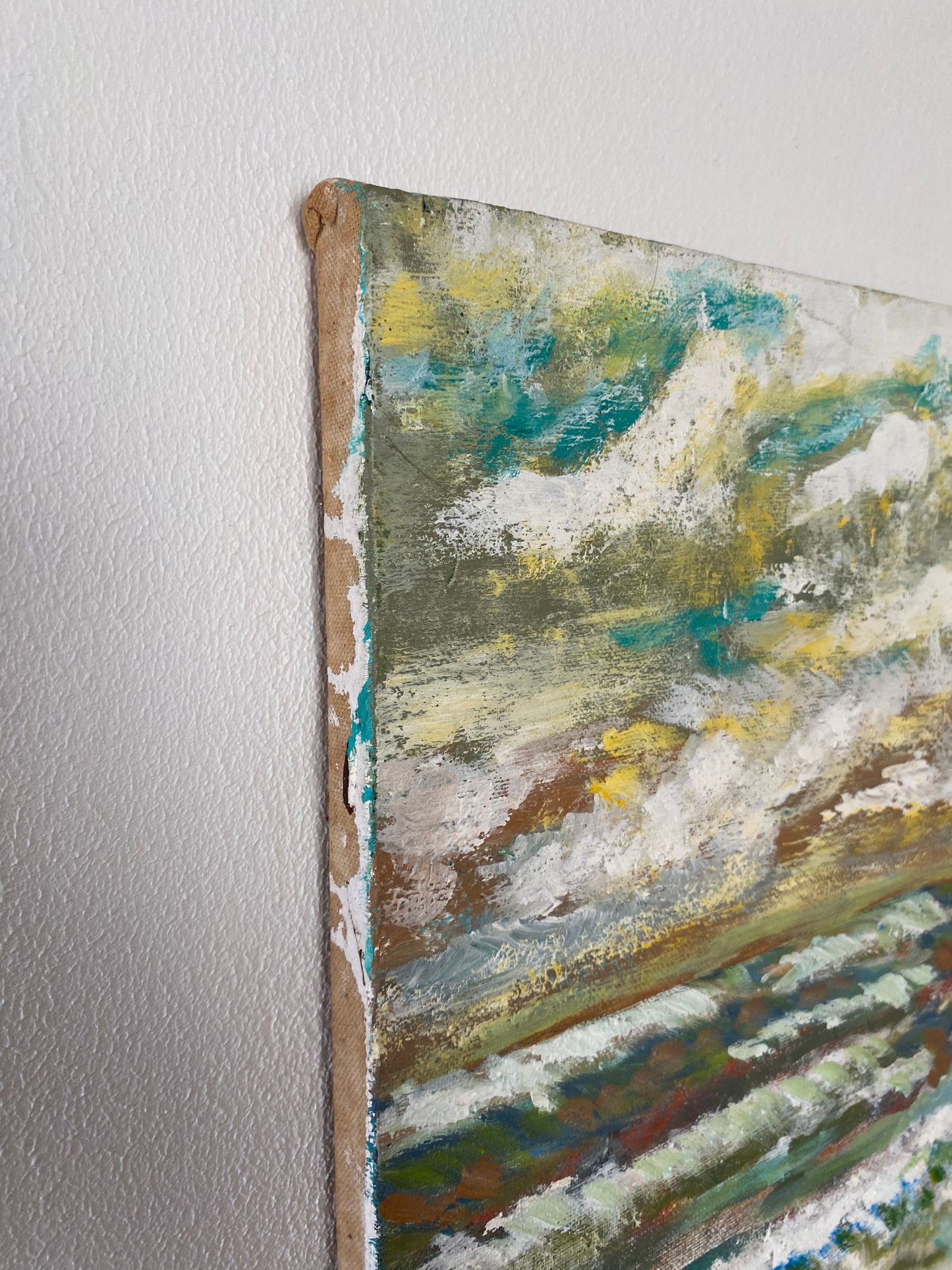 Vintage Abstract Seascape Oil Painting on Canvas — Expressive Coastal Modern Ar