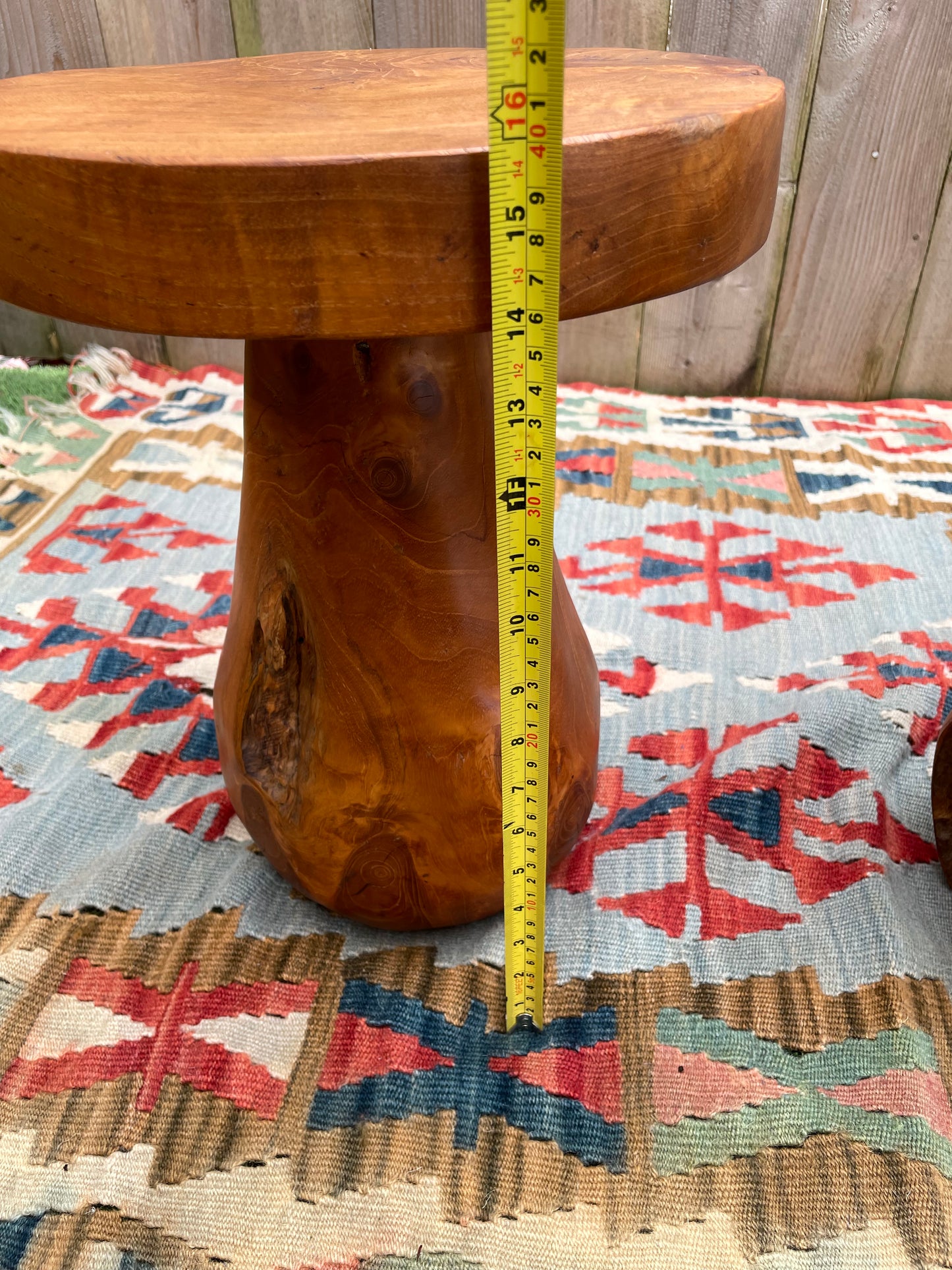 Mid 20th Century Rustic Solid Teak Wood Mushroom Tables - a Pair