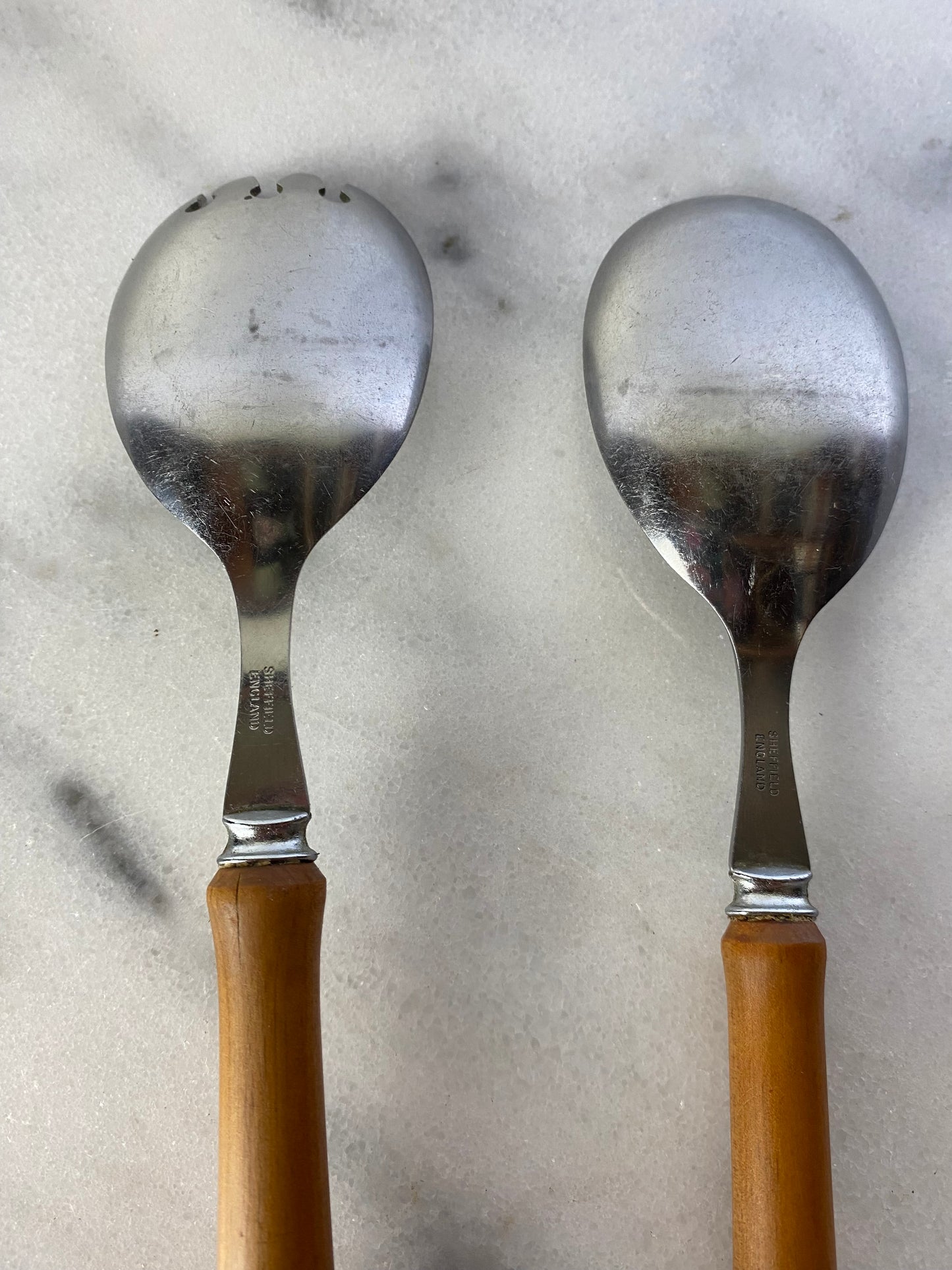 Vintage Sheffield England Wood Handled Salad Serving Set - a Pair