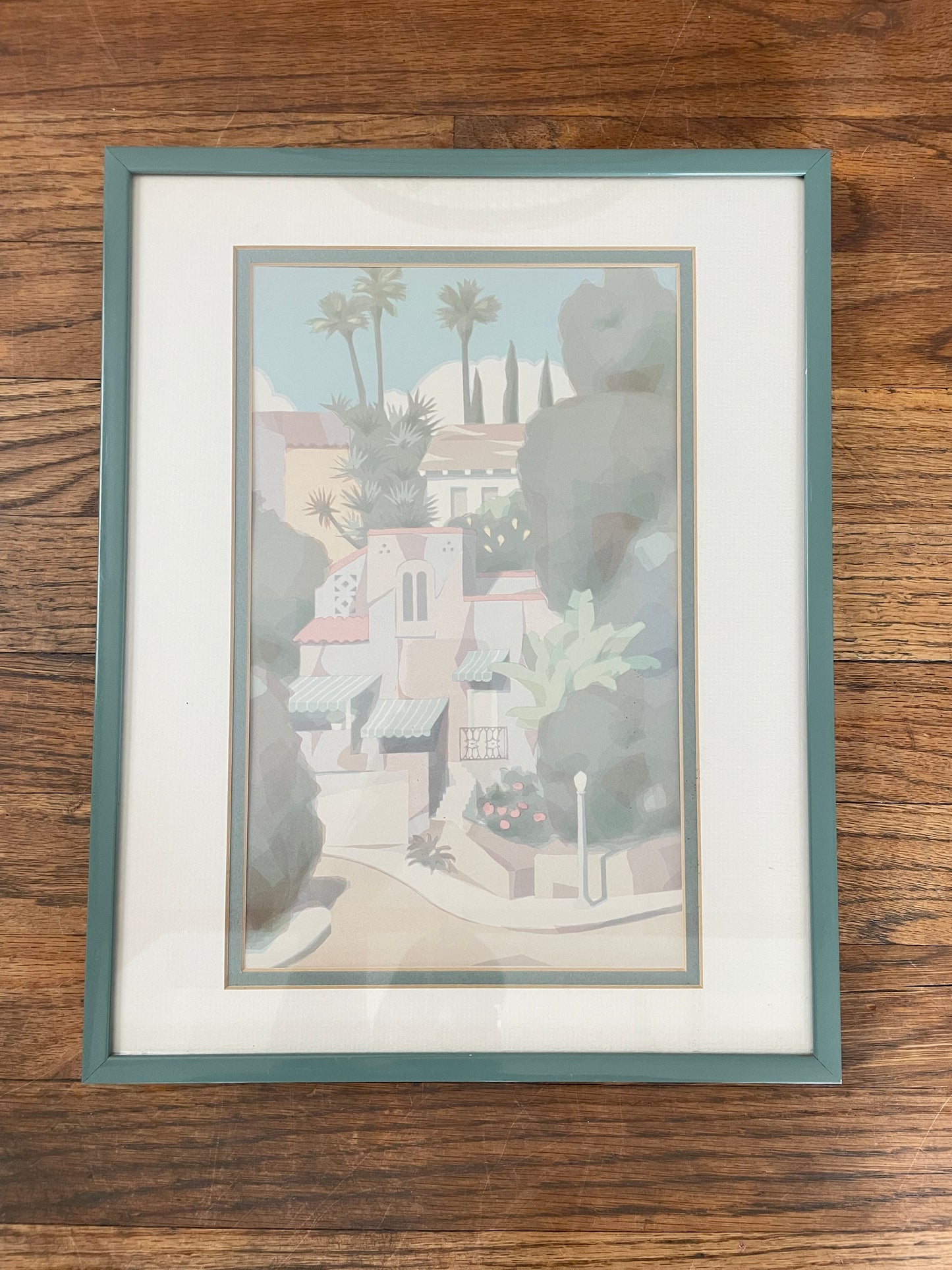 Vintage "Graciosa" Serigraph by William Buffett, Framed 1980s Pastel Mediterranean Cityscape Print