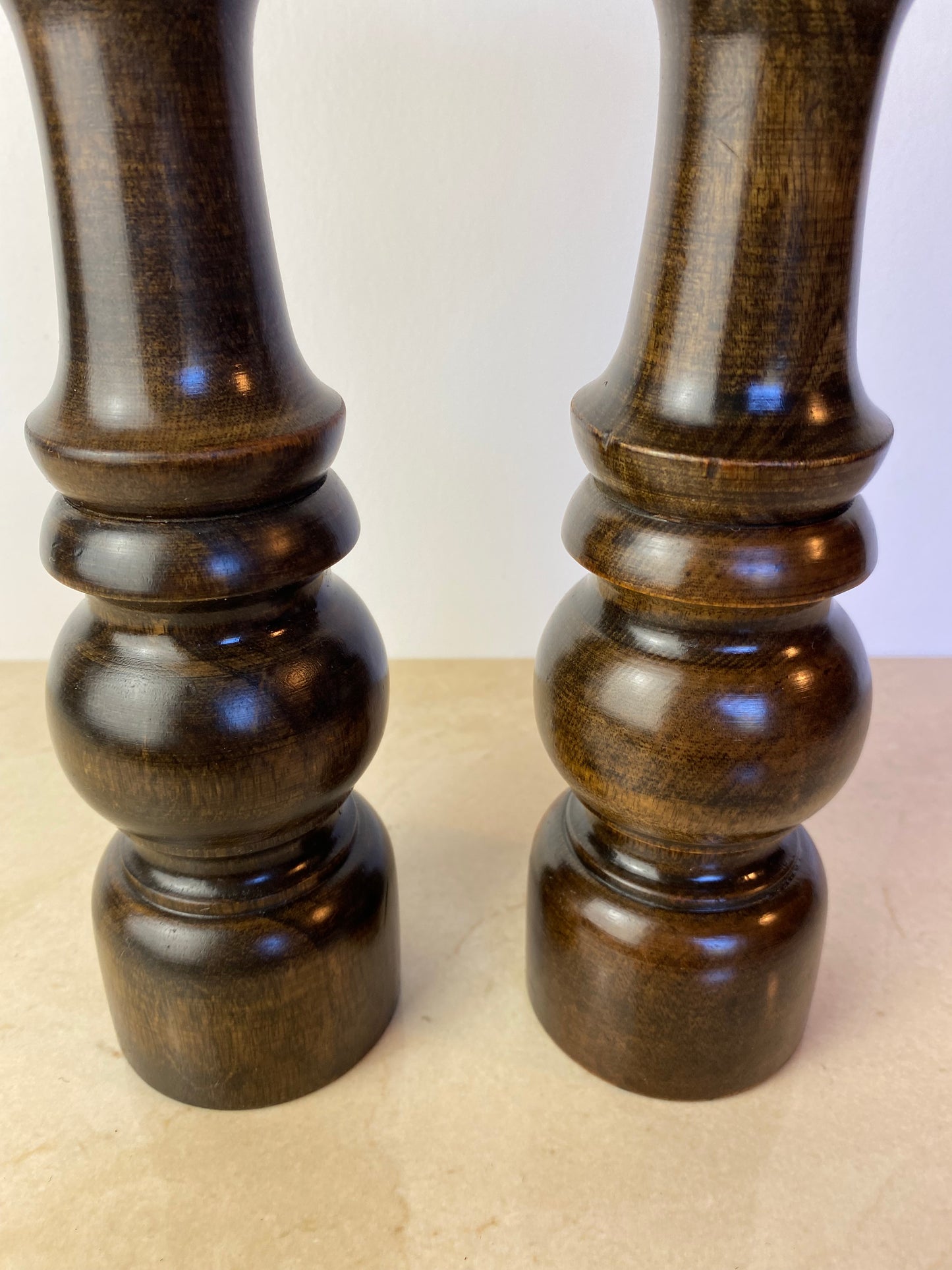 Vintage Made in Japan Dark Hardwood Salt & Pepper Mill Set, Turned Wood Grinder Pair