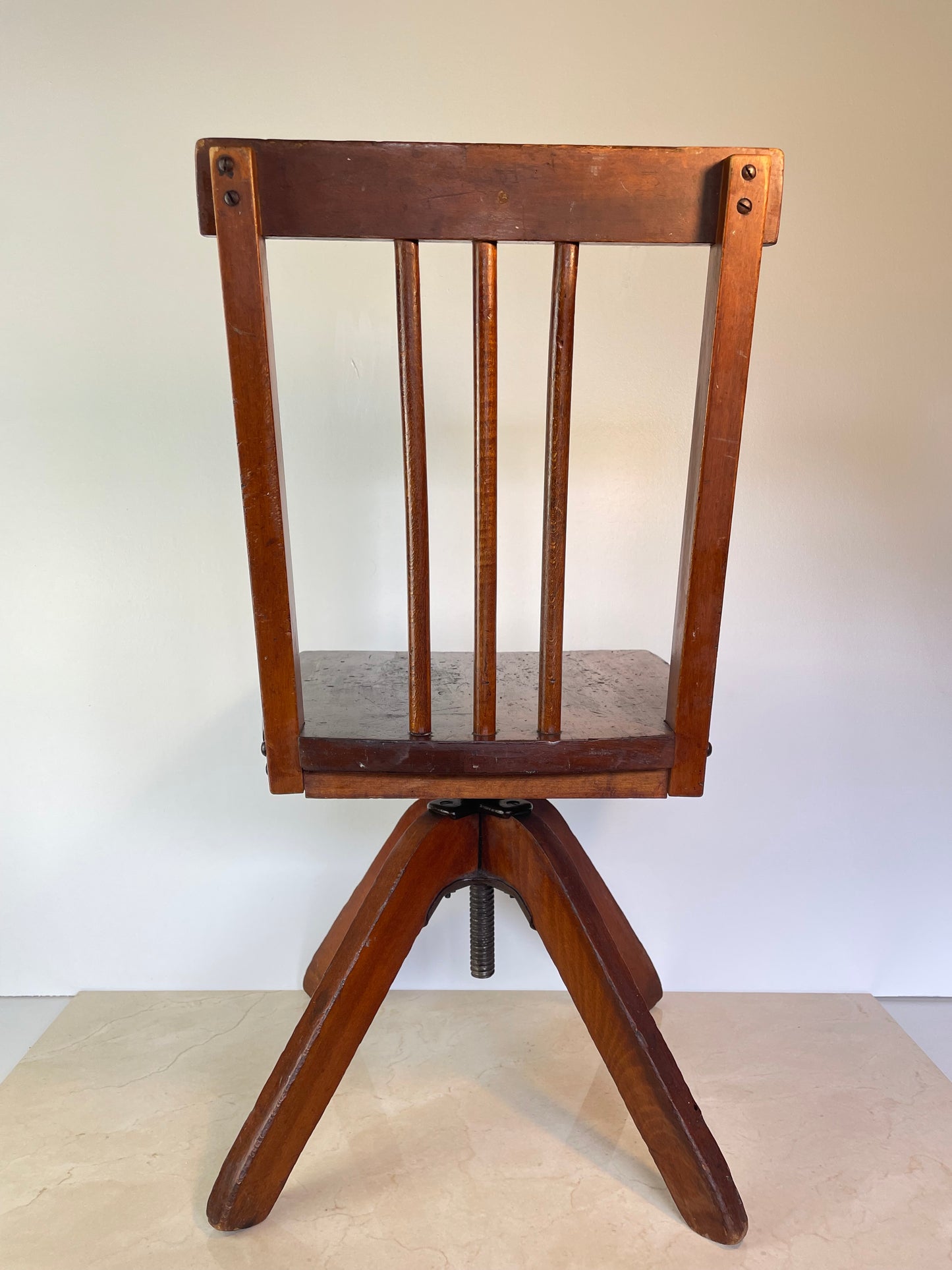 Vintage Rustic Industrial Swivel Child's Chair, Hardwood & Cast Iron School Chair