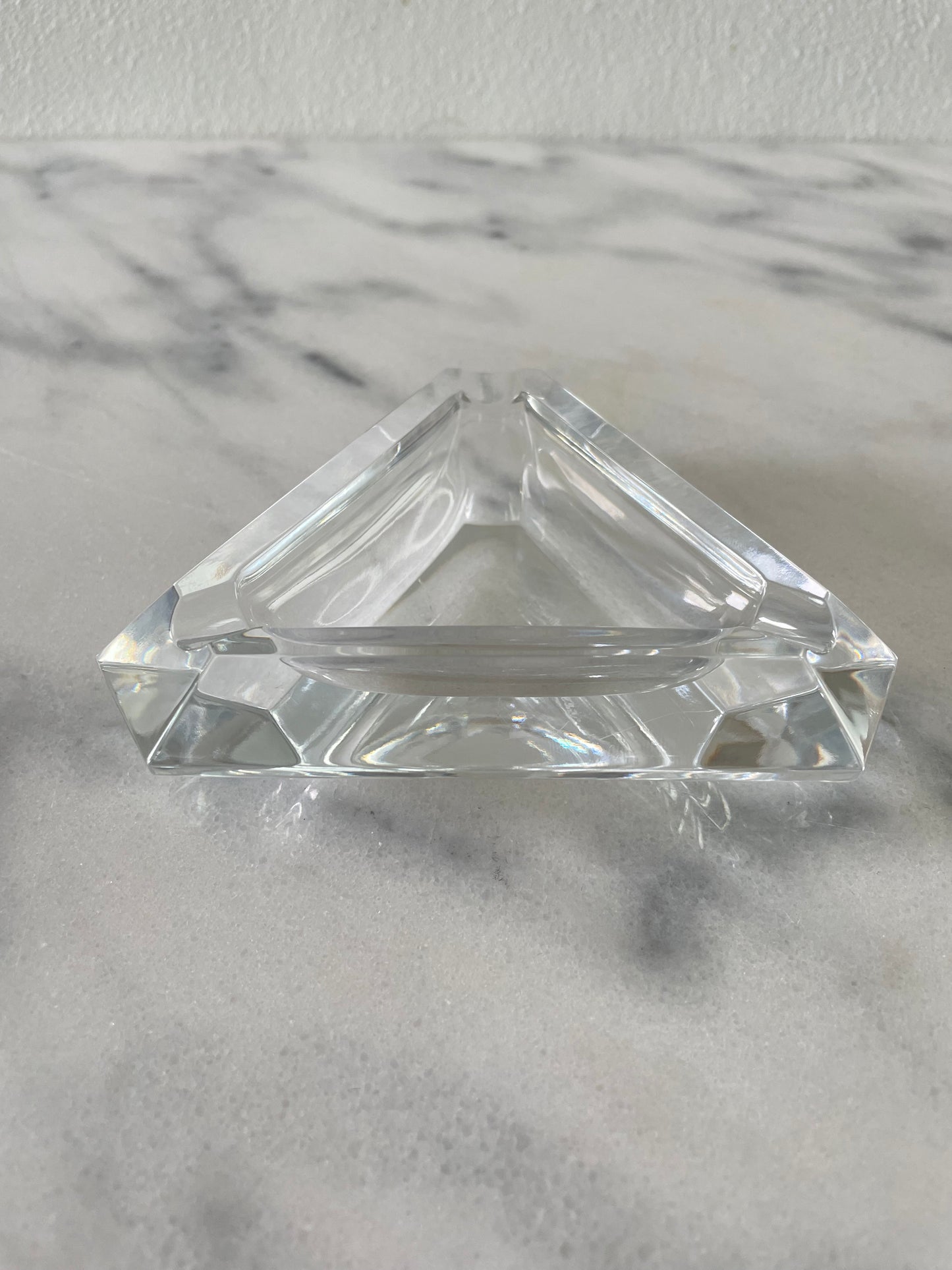 Vintage Val St Lambert Crystal Glass Ashtray Faceted Triangular Shape