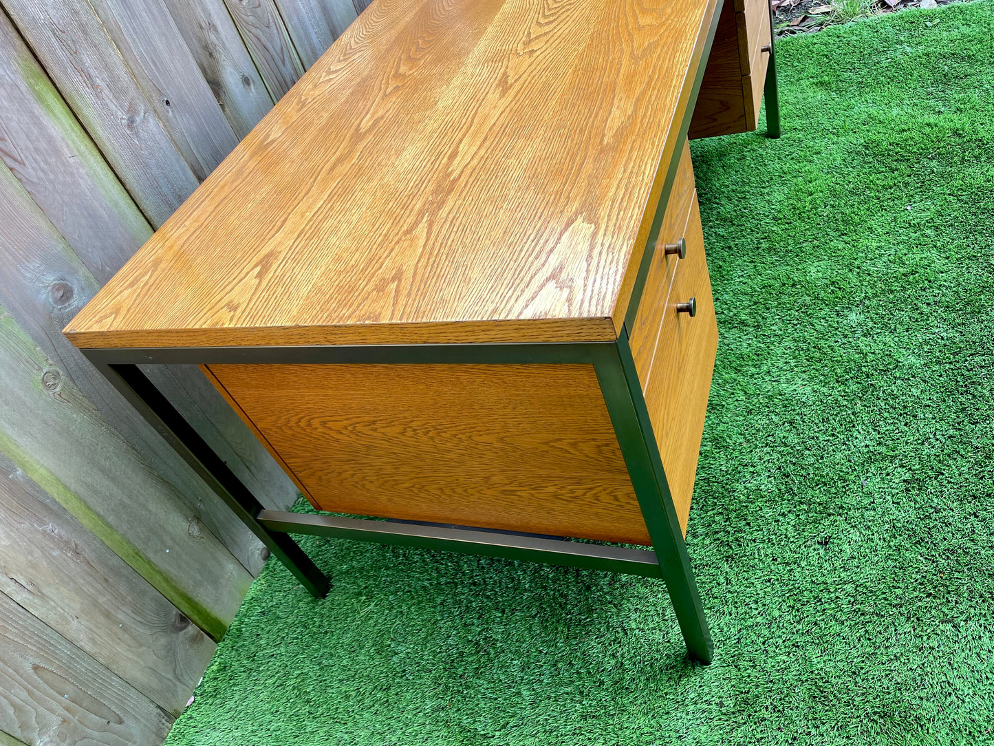 Mid 20th Century Mid-Century Modern Executive Desk in Oak and Bronze by Harry Lunstead Designs, Seattle