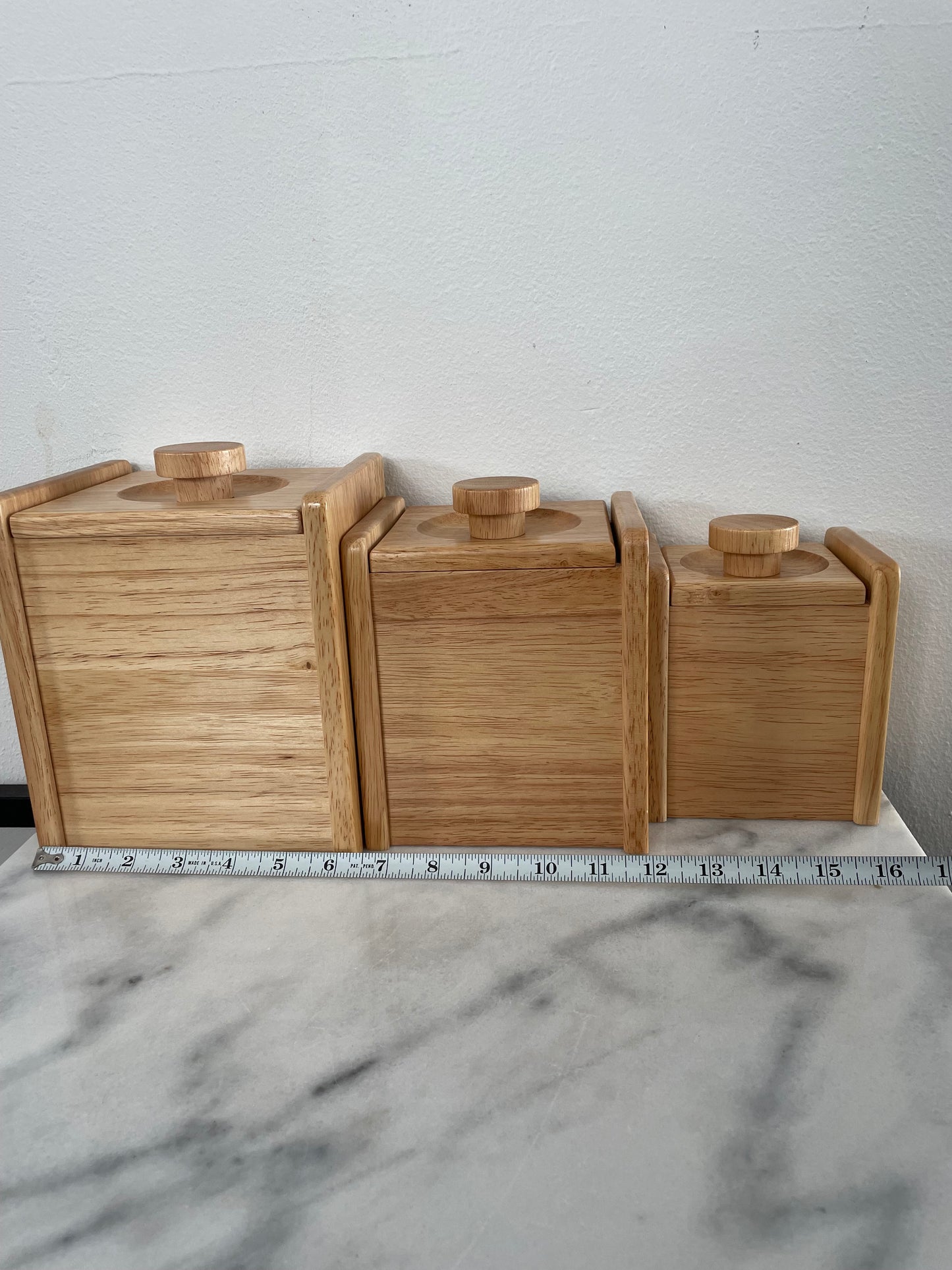 Vintage White Oak Canisters Kitchen Storage - Set of 3