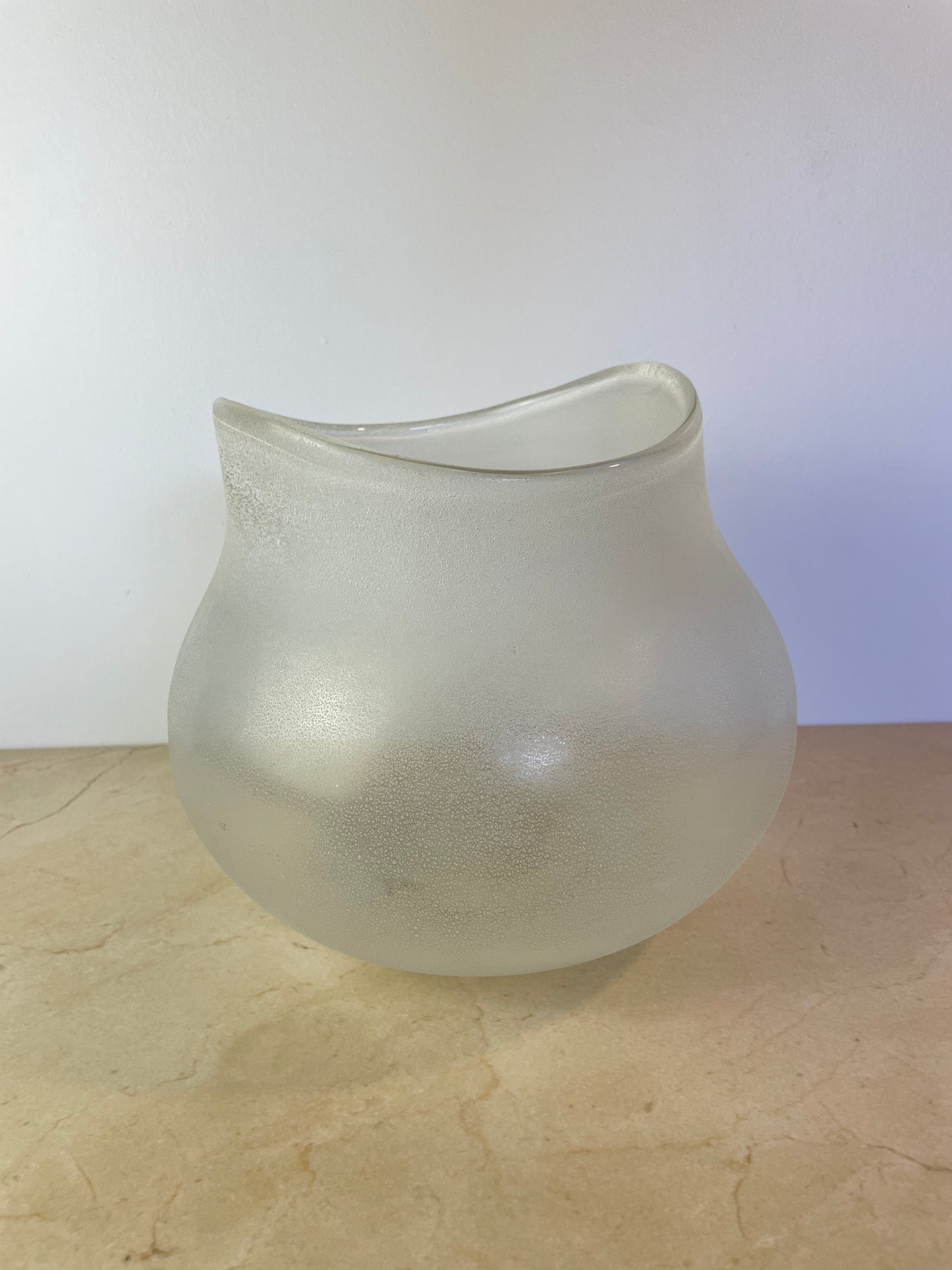 Vintage Murano-Style Scavo Crystaline Finish Glass Vase, Organic Freeform