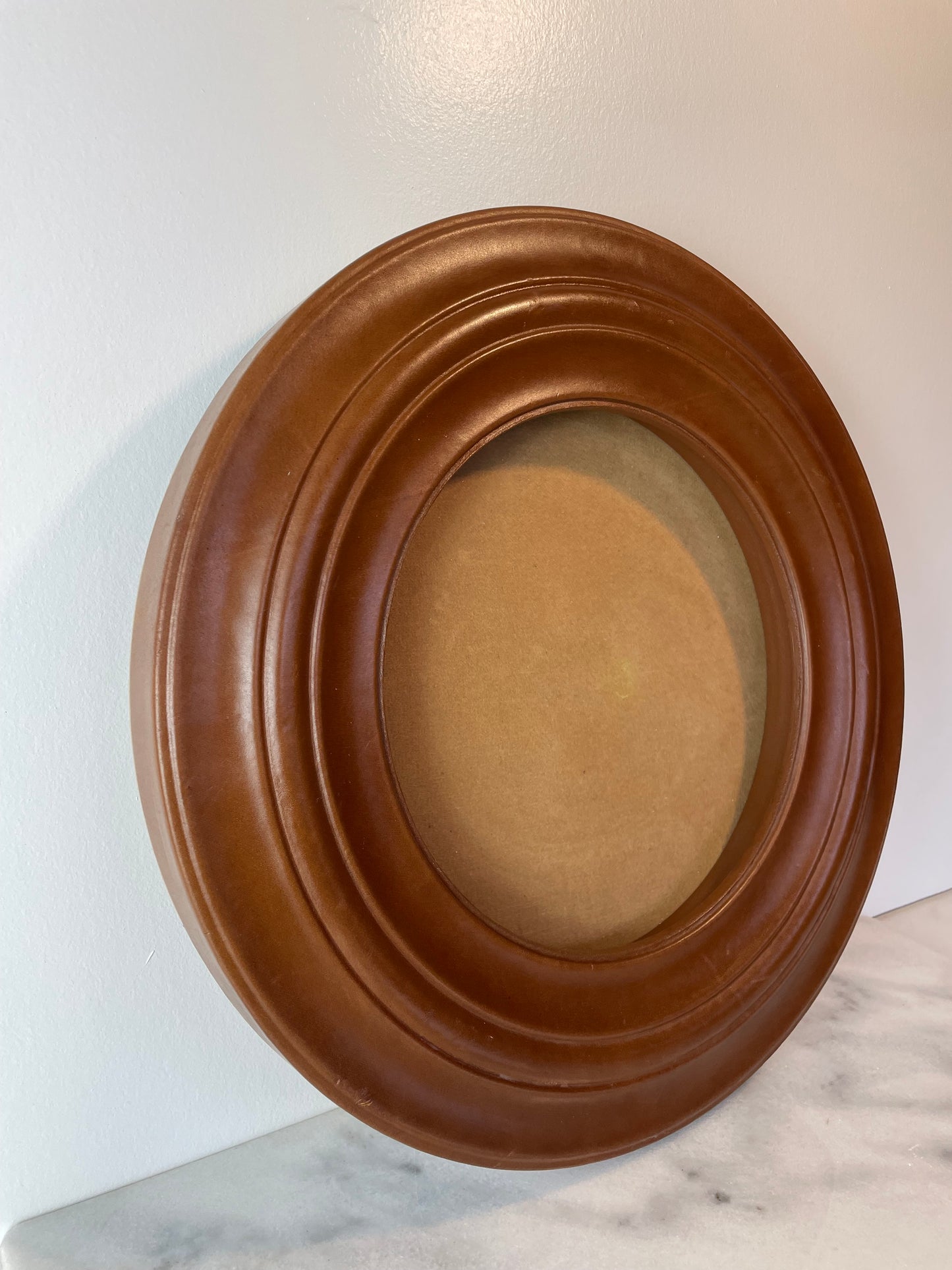 Contemporary Leather-Wrapped Picture Frame With Sculptural Molded Detailing
