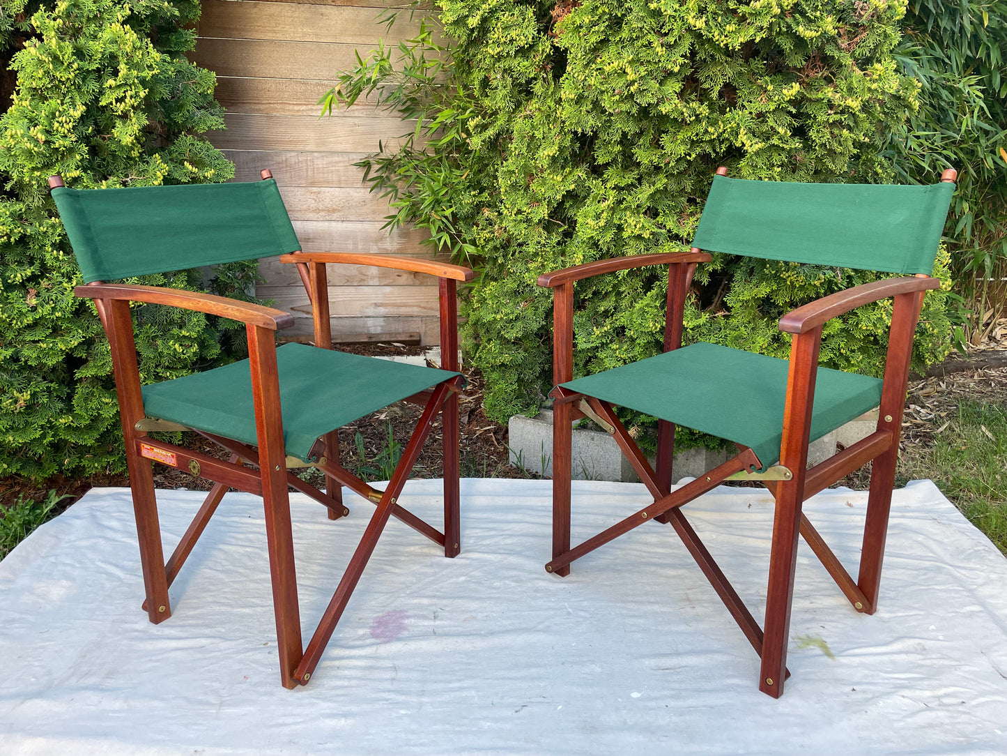 Vintage Hunter Green Teak Folding Directors Chair - Set of 2