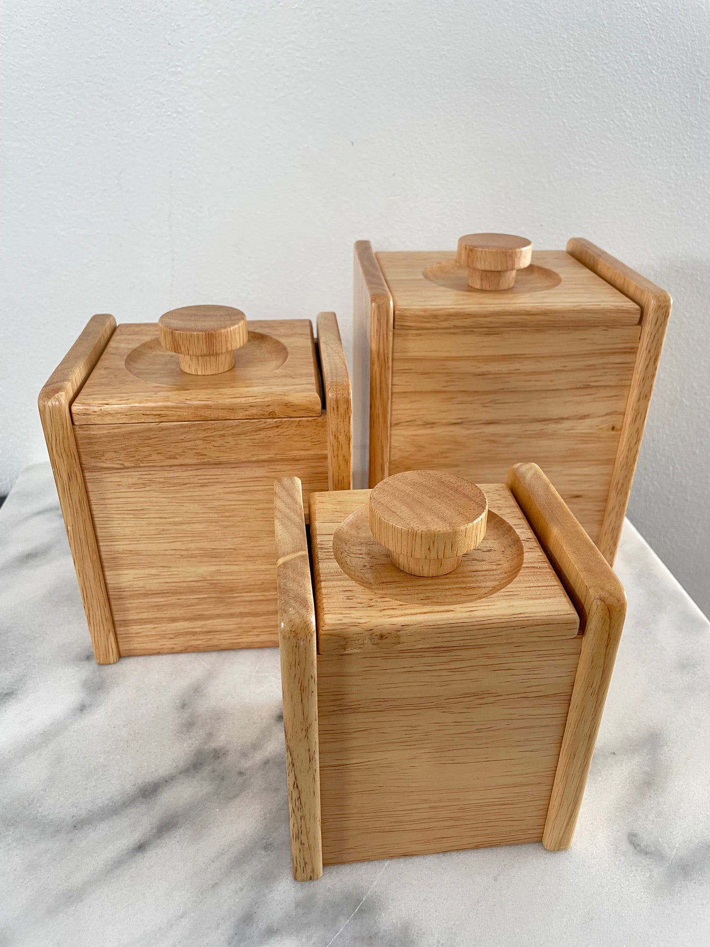 Vintage White Oak Canisters Kitchen Storage - Set of 3