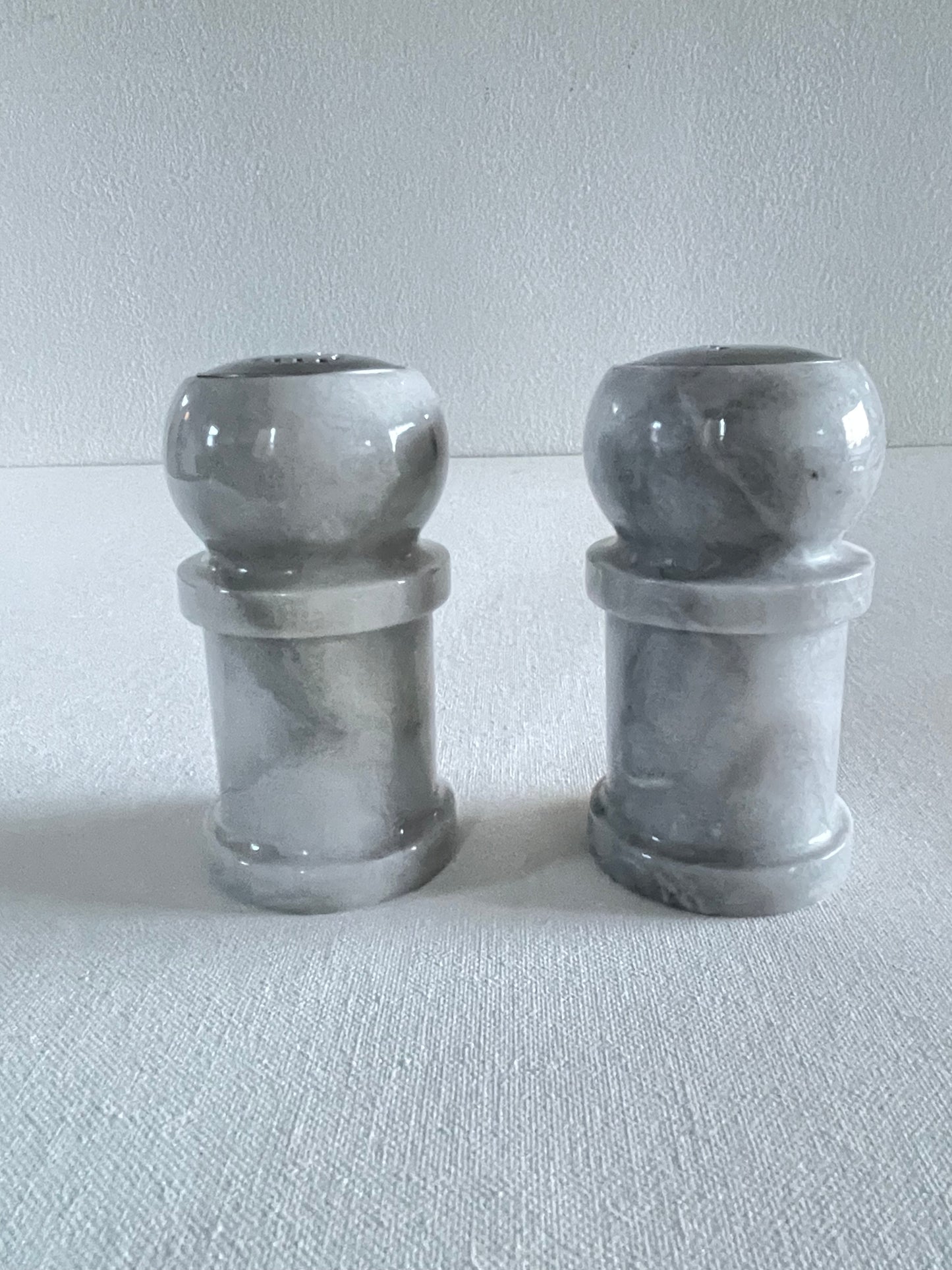 Vintage French Kitchen Carved White Marble Salt and Pepper Shaker Set