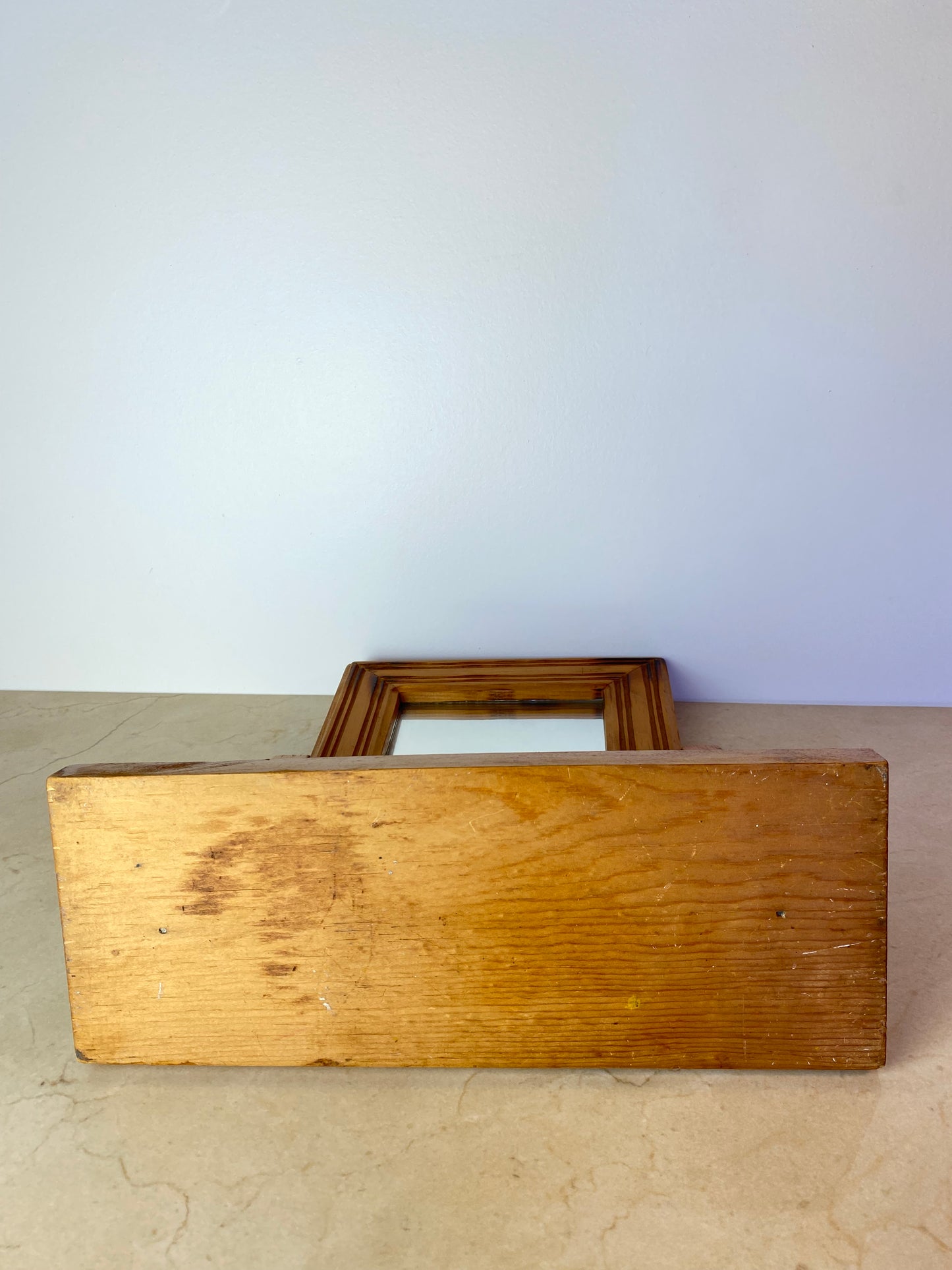Vintage Handmade Carved Pine Tabletop Picture Frame on Stand, Rustic Folk Art Photo Display