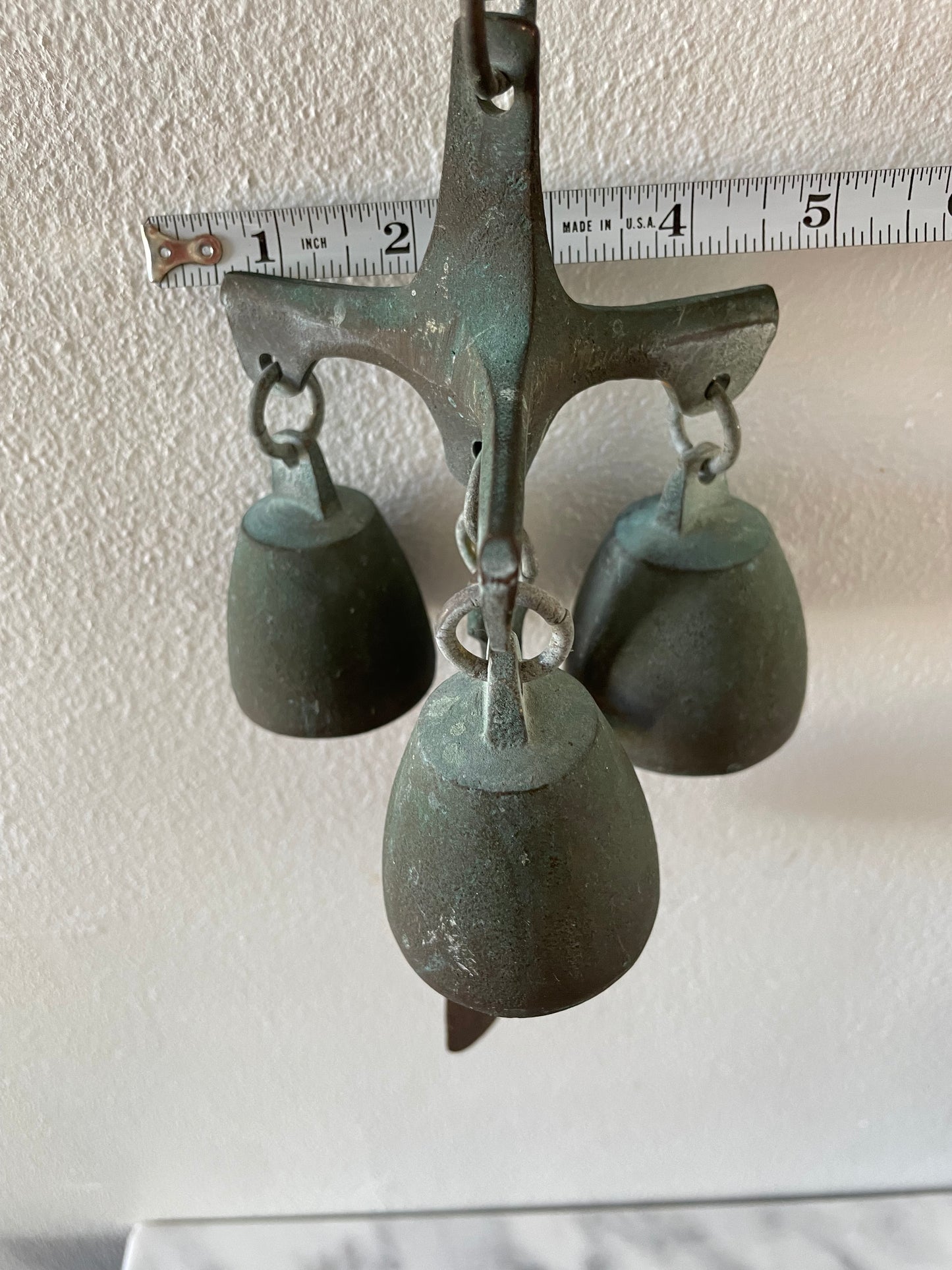 1980s Modern Cast Bronze Triple Wind Bell Chime by Richard Fisher