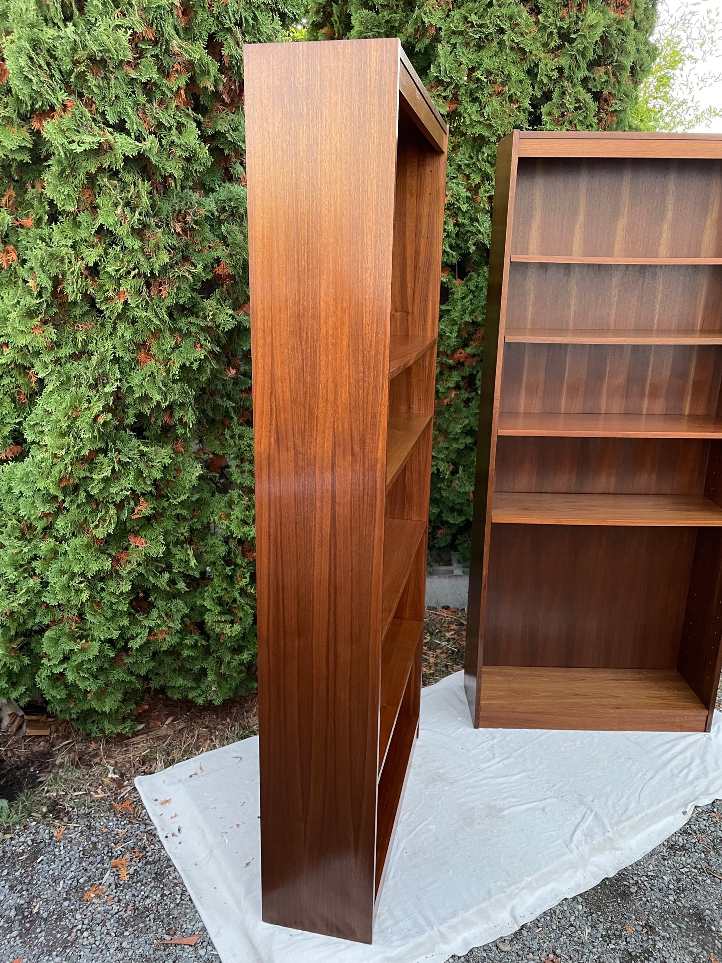 Mid-Century European Modern Bookcase With Adjustable Shelves in Walnut - Set of 2