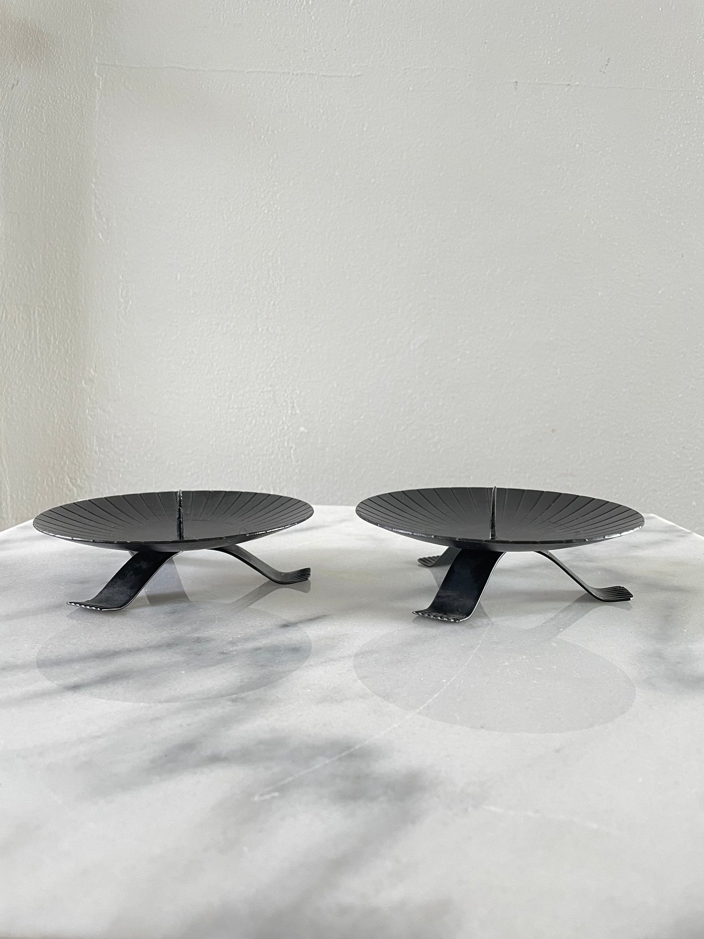 Mid 20th Century Austria Metalwork Pillar Candle Holders - A Pair