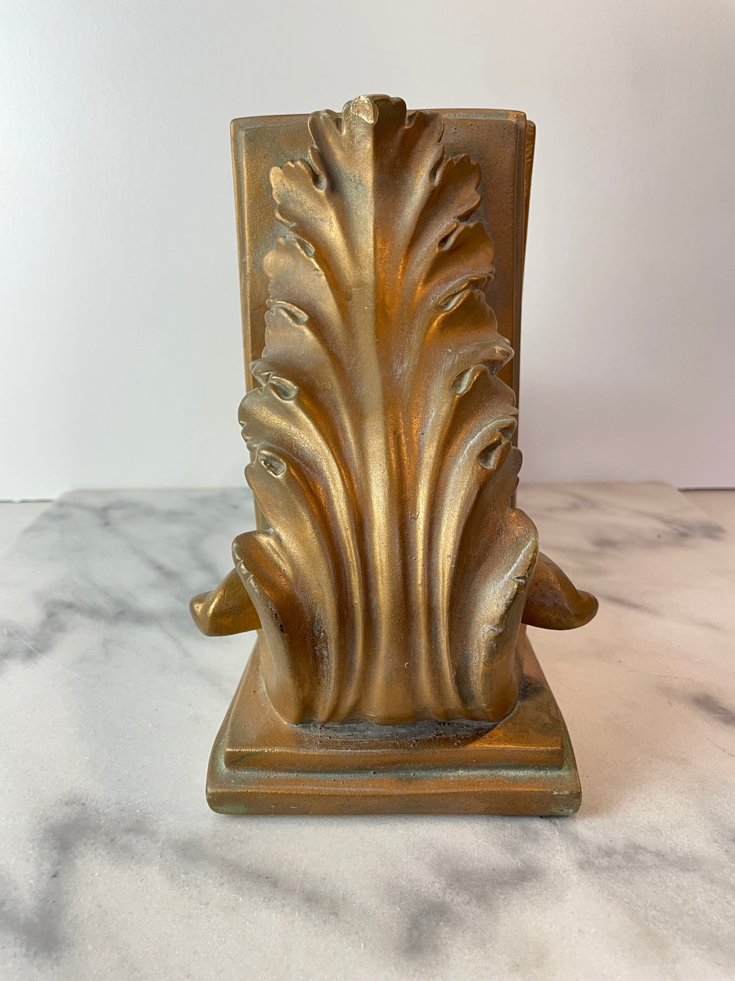 1991 Brushed Gold Plaster Acanthus Leaf Scroll Cornice Wall Sconces or Bookends