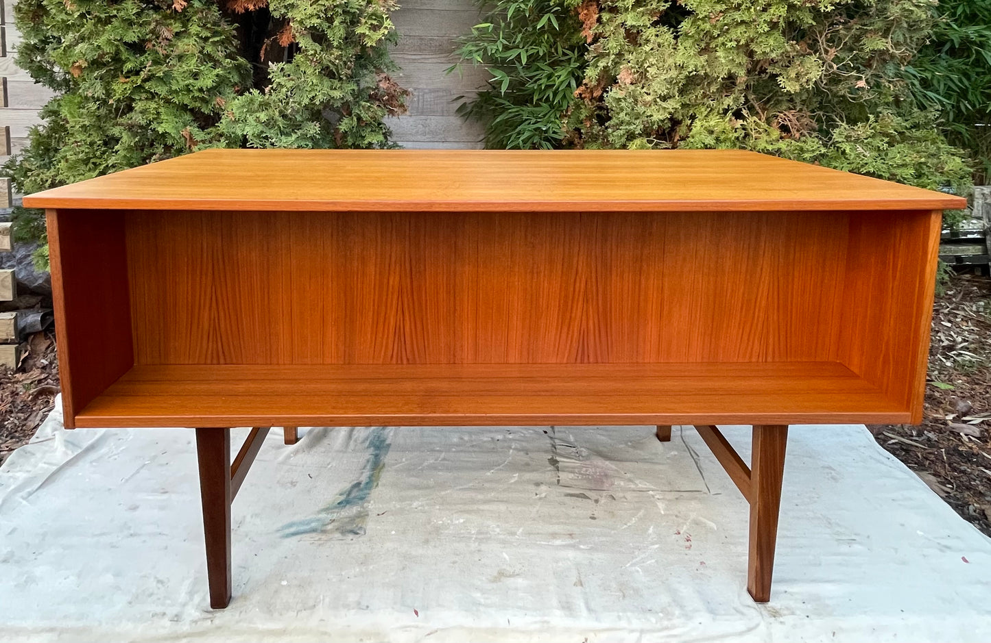Mid 20th Century Danish Mid Century Modern Teak Executive Desk With Rear Bookcase