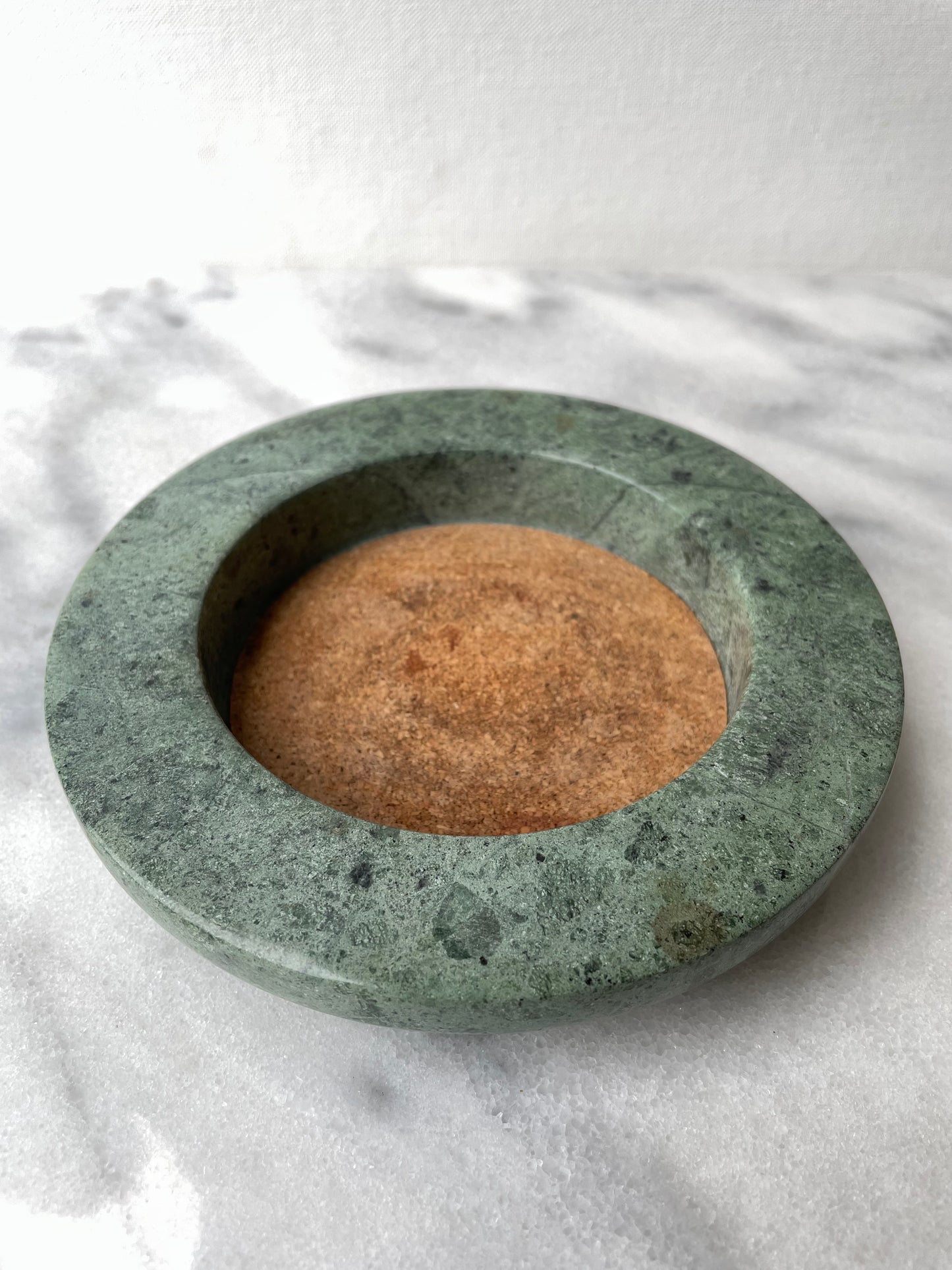 1980s Modern Circular Solid Green Marble Wine Bottle Coaster