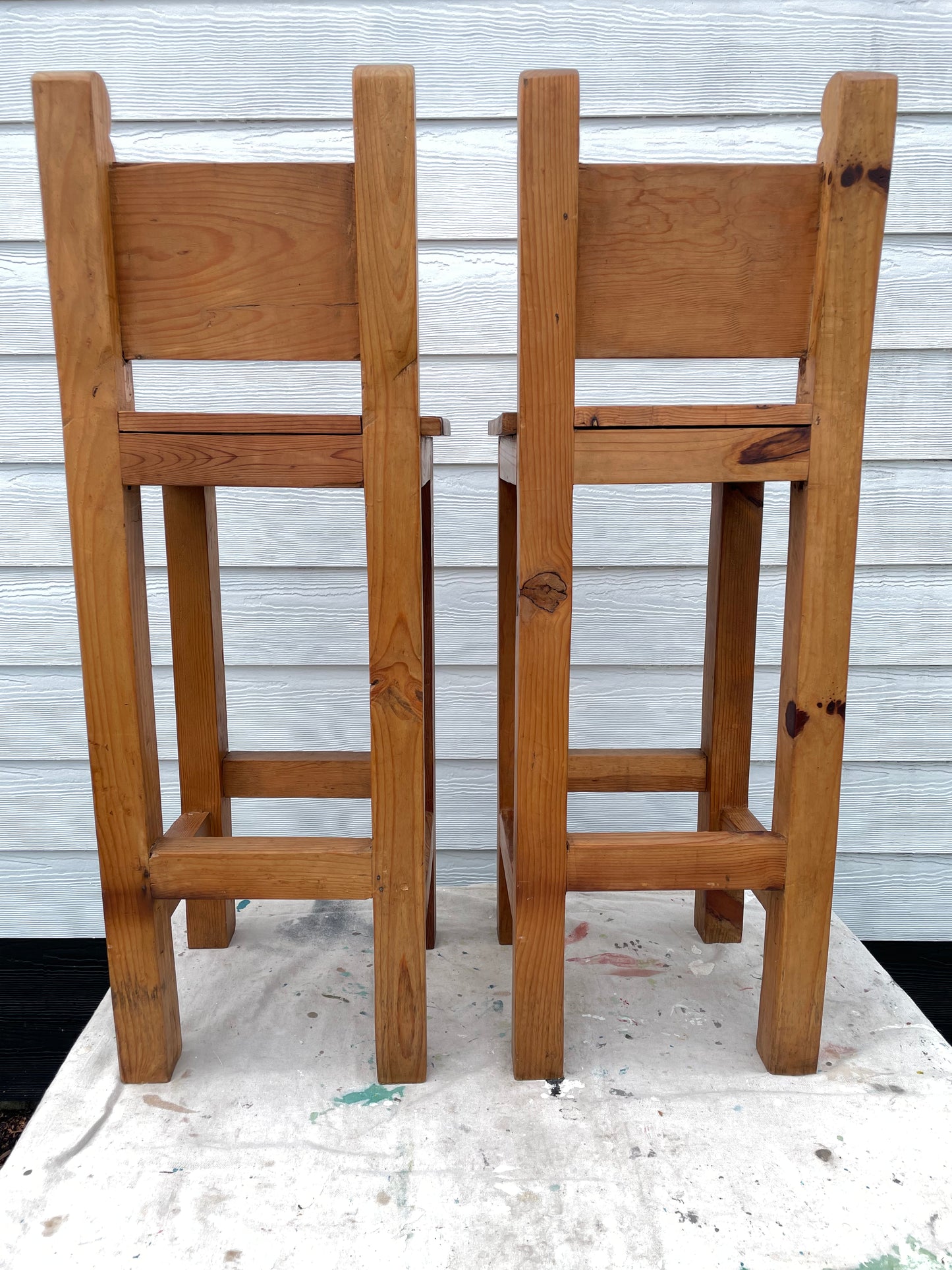 Late 20th Century Vintage Rustic Mexican Pine Bar Stools - a Pair