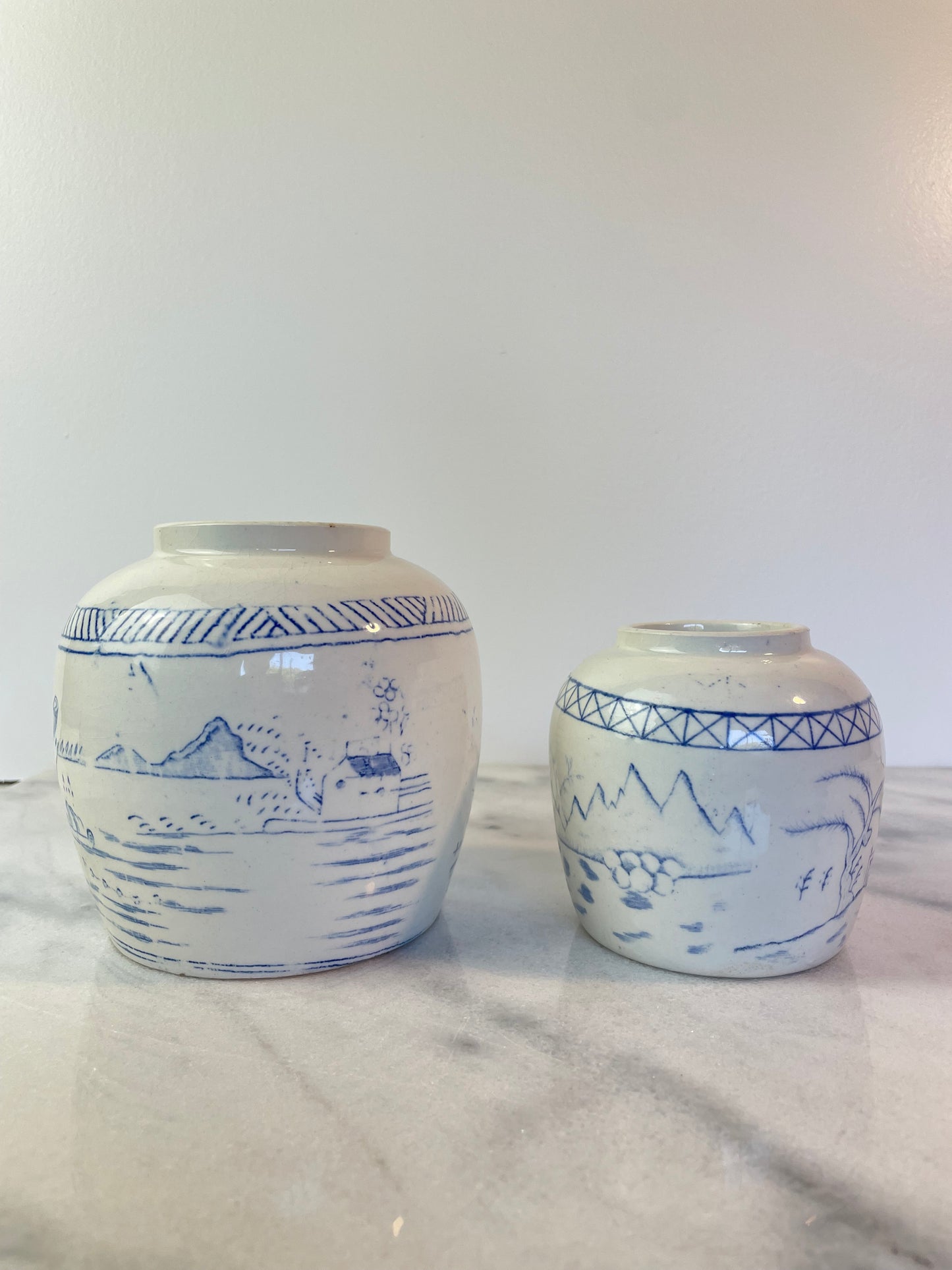 Antique Chinese Blue and White Ginger Jars – Pair of Hand-Painted Landscape Scene Porcelain Vessels