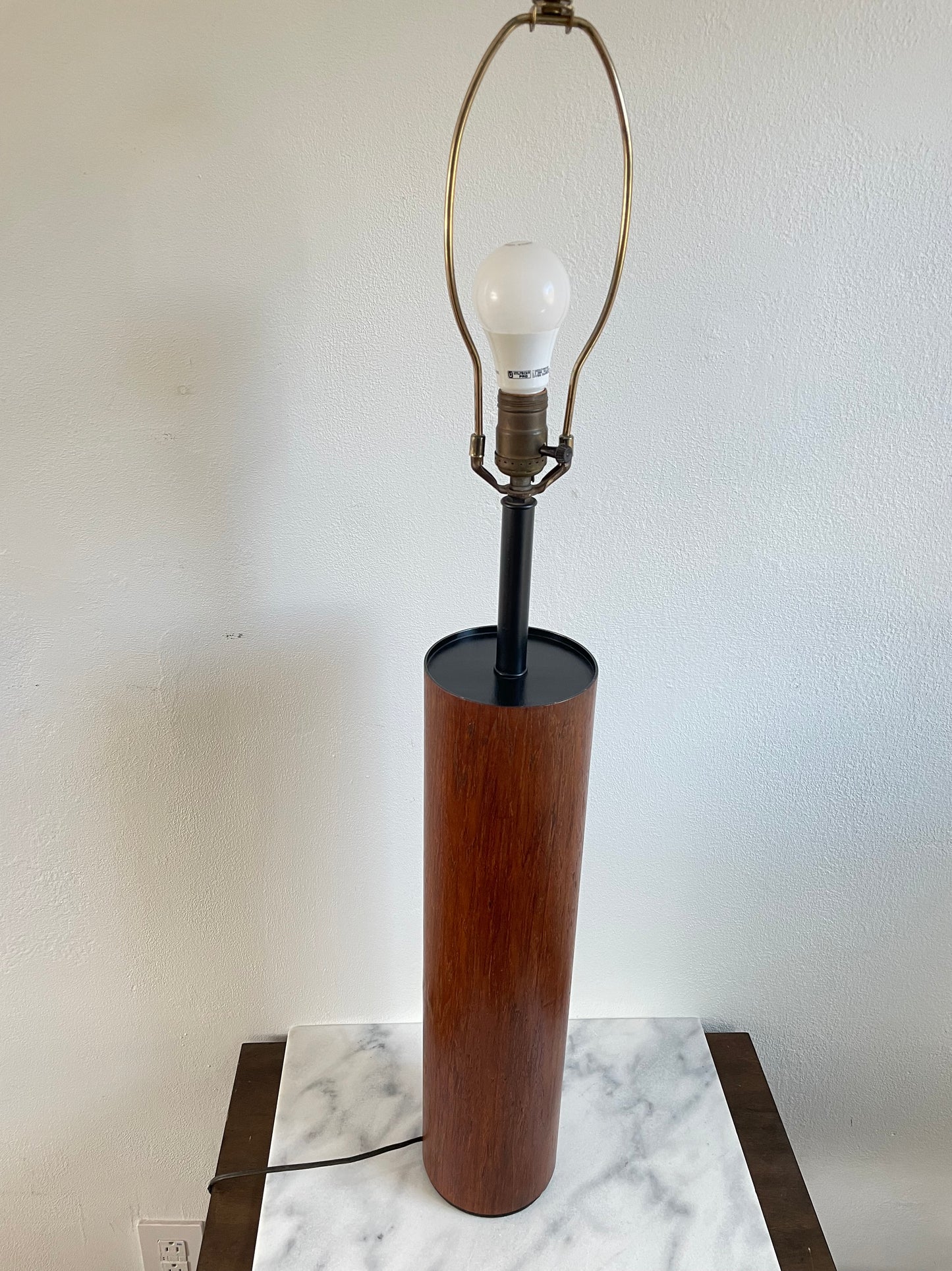 Mid 20th Century Minimalist Modern Walnut Cylinder Table Lamp