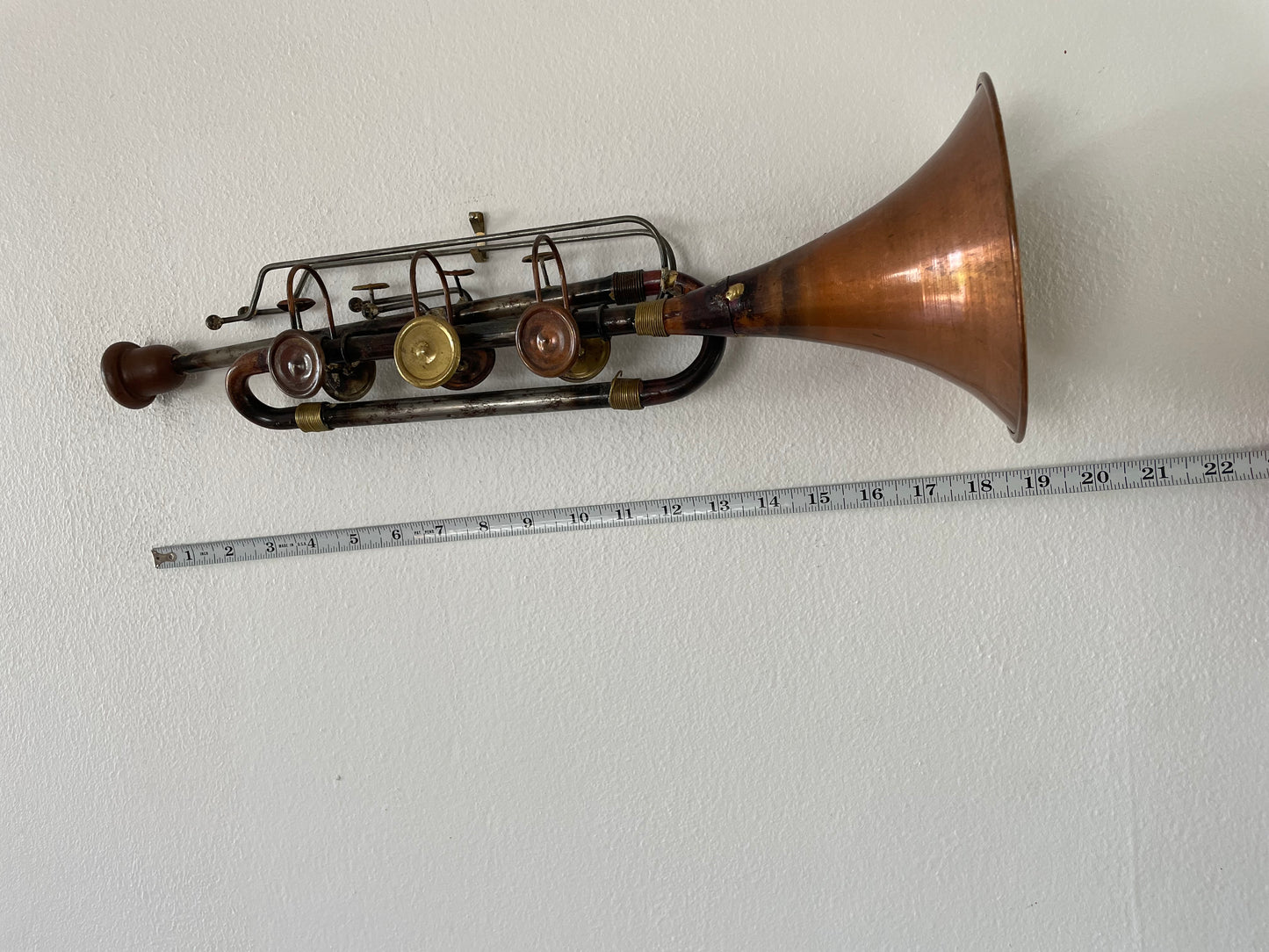 Mid 20th Century Vintage Mixed Metal Trumpet Sculpture
