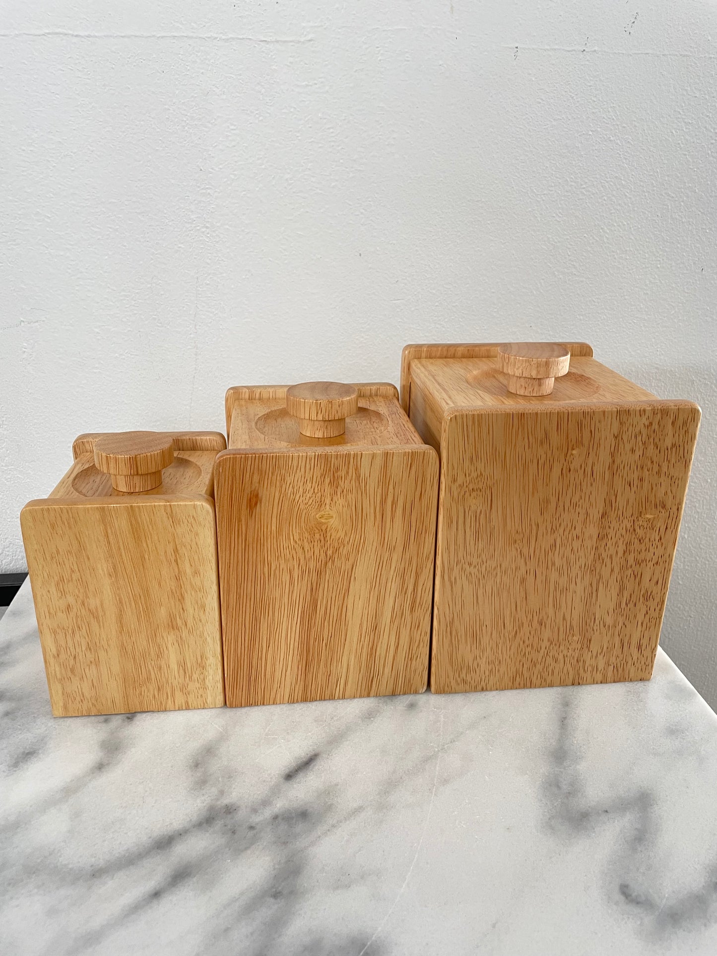 Vintage White Oak Canisters Kitchen Storage - Set of 3