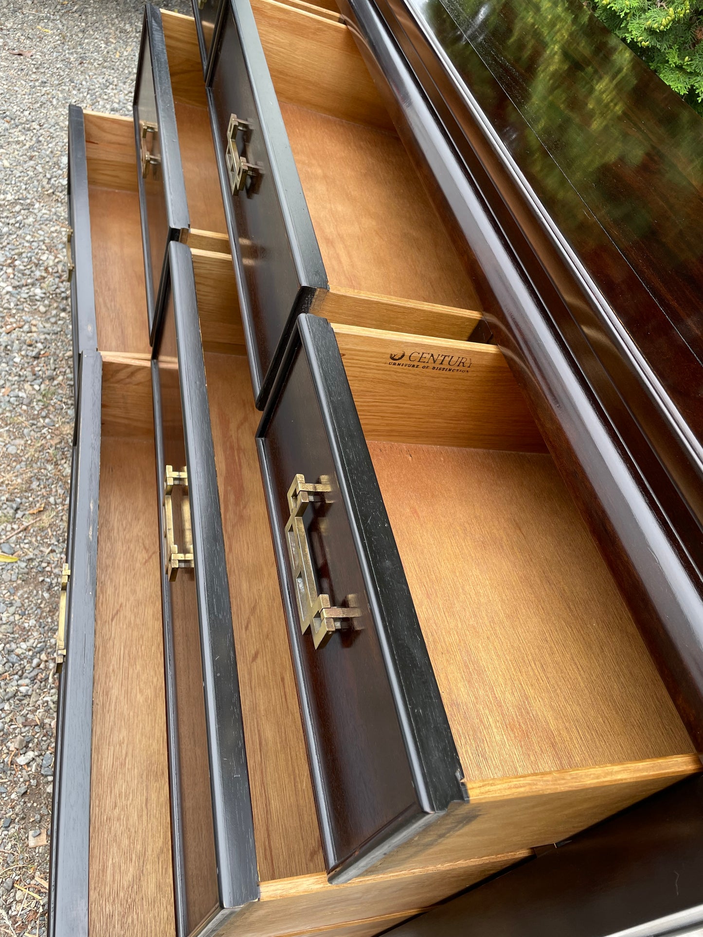 Hollywood Regency Dresser Ebony Finish W/ Brass Handles