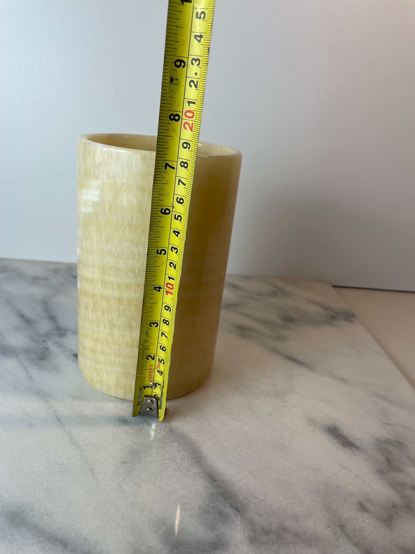 Mid 20th Century Cylinder Onyx Marble Vase or Candle Holder