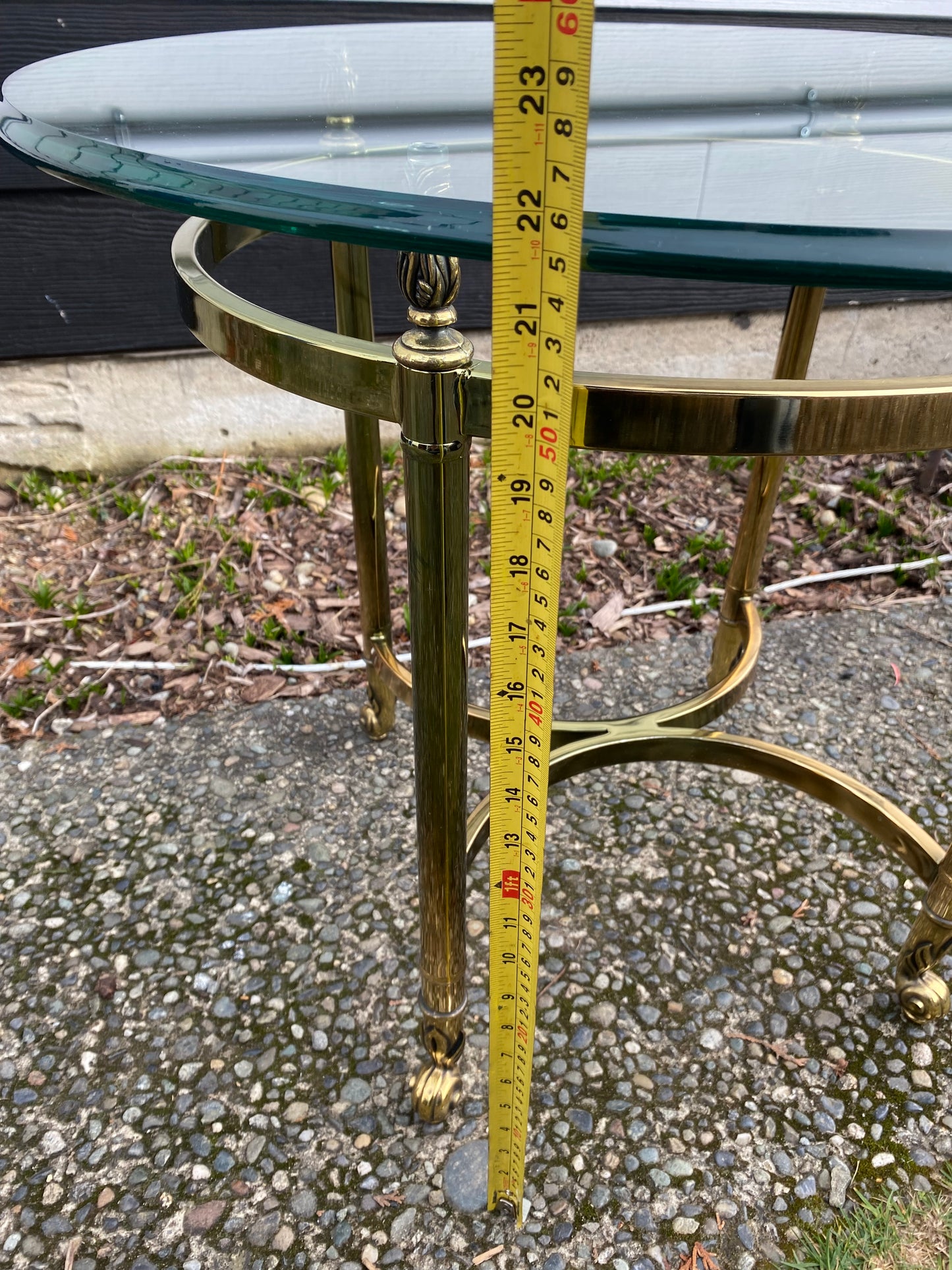 Mid 20th Century Hollywood Regency Brass and Glass Round Side Table - Neoclassical Style