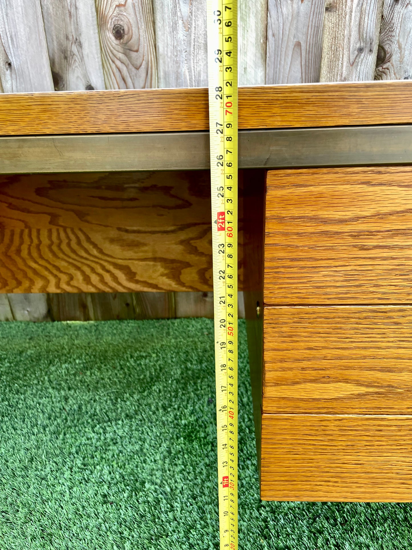 Mid 20th Century Mid-Century Modern Executive Desk in Oak and Bronze by Harry Lunstead Designs, Seattle