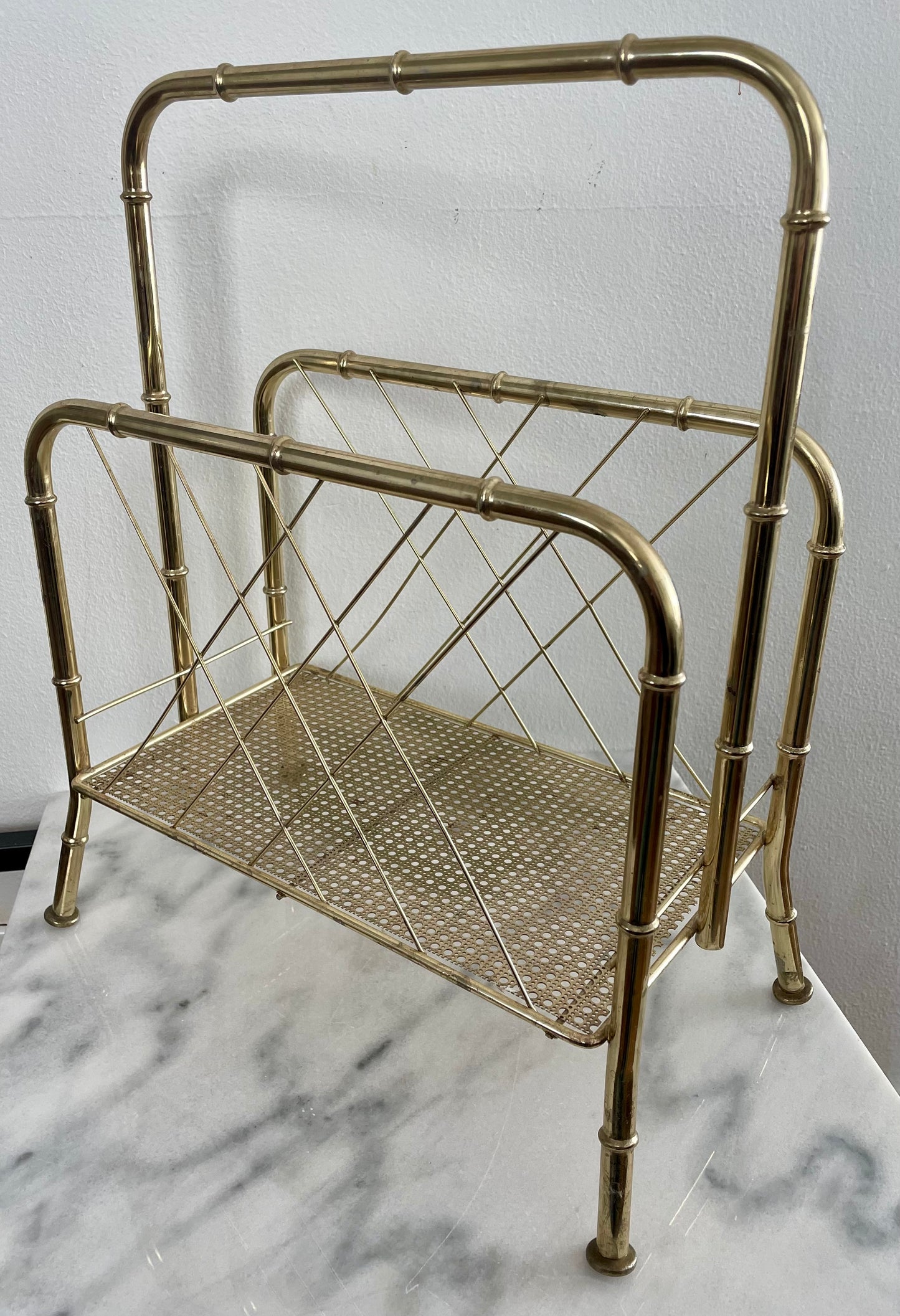 Mid 20th Century Hollywood Regency Brass Bamboo Magazine Rack