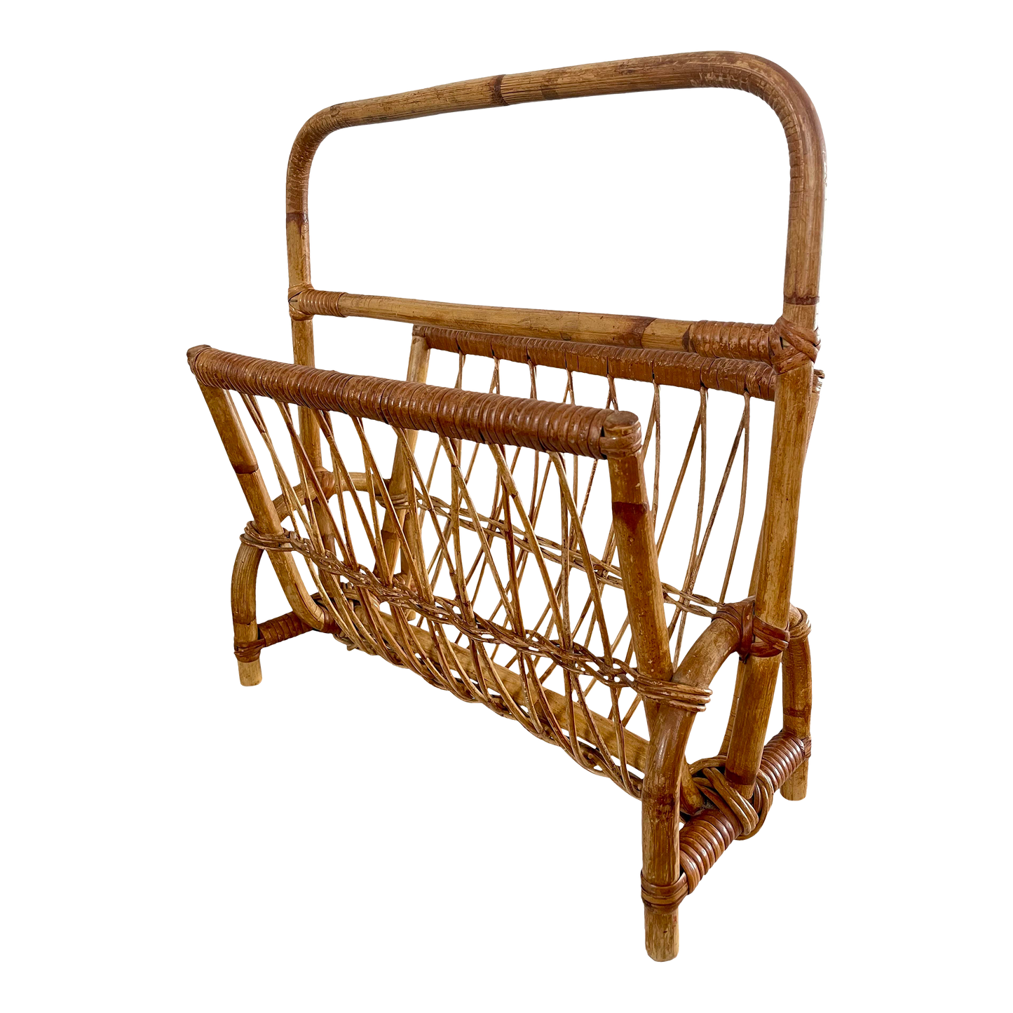 1970s Vintage Franco Albini Style Rattan Bamboo Magazine Rack