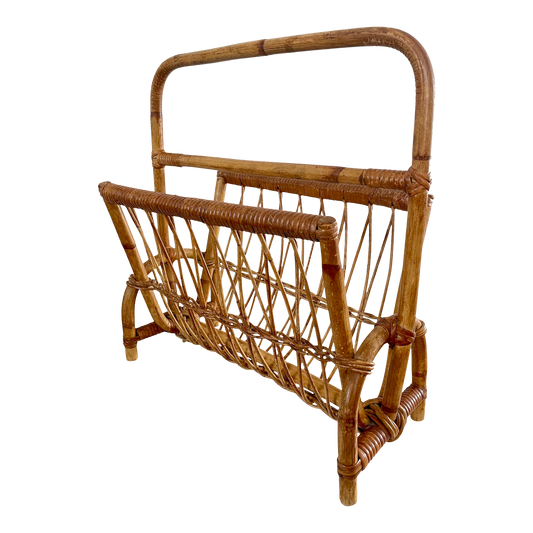 1970s Vintage Franco Albini Style Rattan Bamboo Magazine Rack