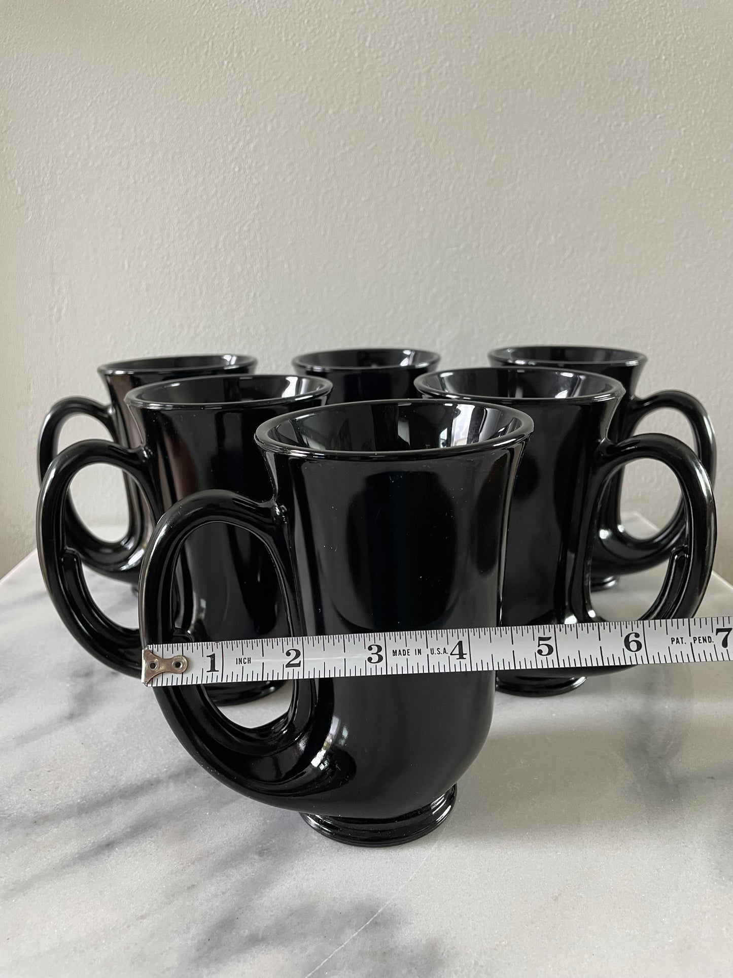 Vintage Black Glass Trumpet Mugs by Tiara Glass - Set of 6