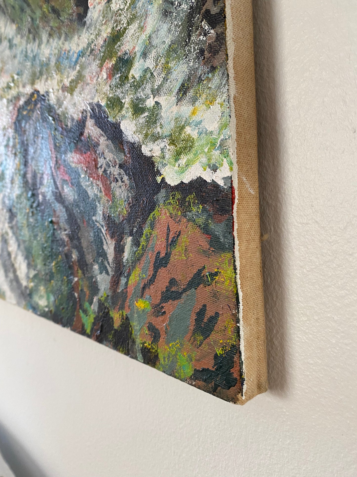 Vintage Abstract Seascape Oil Painting on Canvas — Expressive Coastal Modern Ar