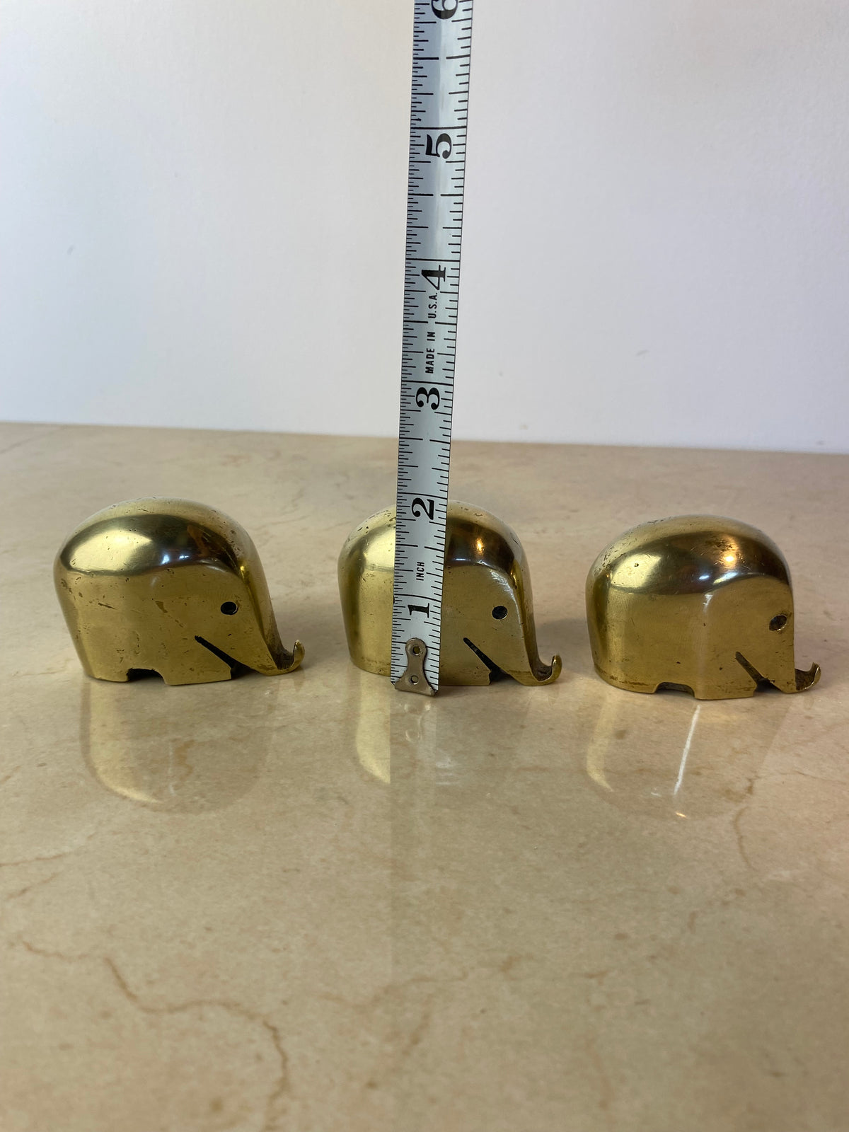 Set of 3 Vintage Solid Brass 'Drumbo' Elephant Paperweights, Dresdner Bank, Attributed to Luigi Colani