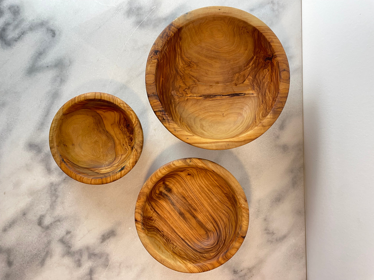 Set of 3 Hand-Turned Olive Wood Nesting Bowls — Organic Modern Decorative Woodware