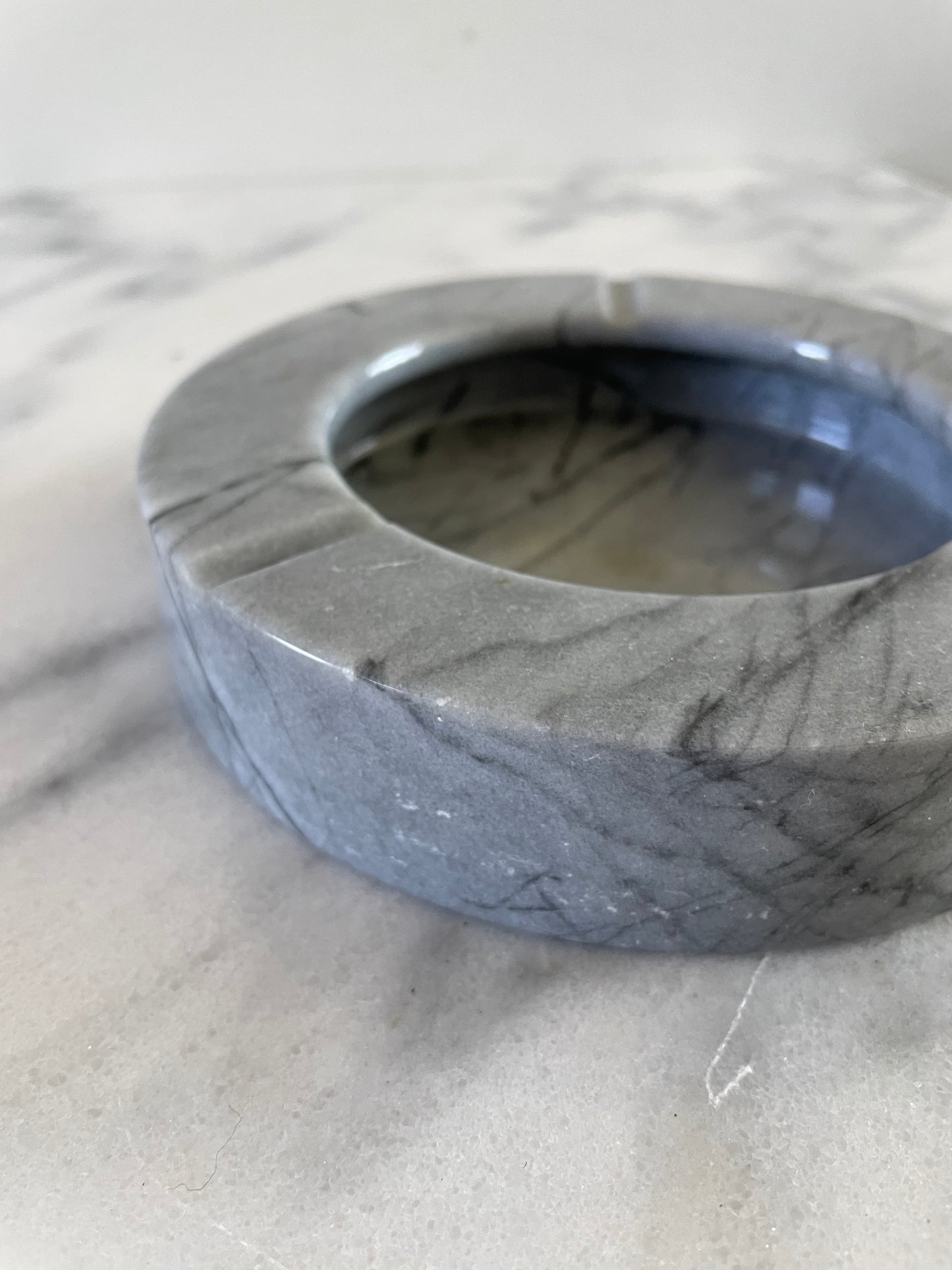 Vintage Modernist Light Gray Marble Cylinder Catchall/Ashtray