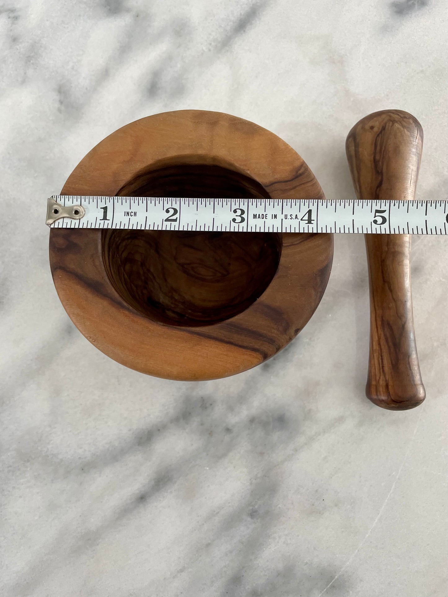 Vintage Turned Olive Wood Mortar and Pestle - 2 Piece Set