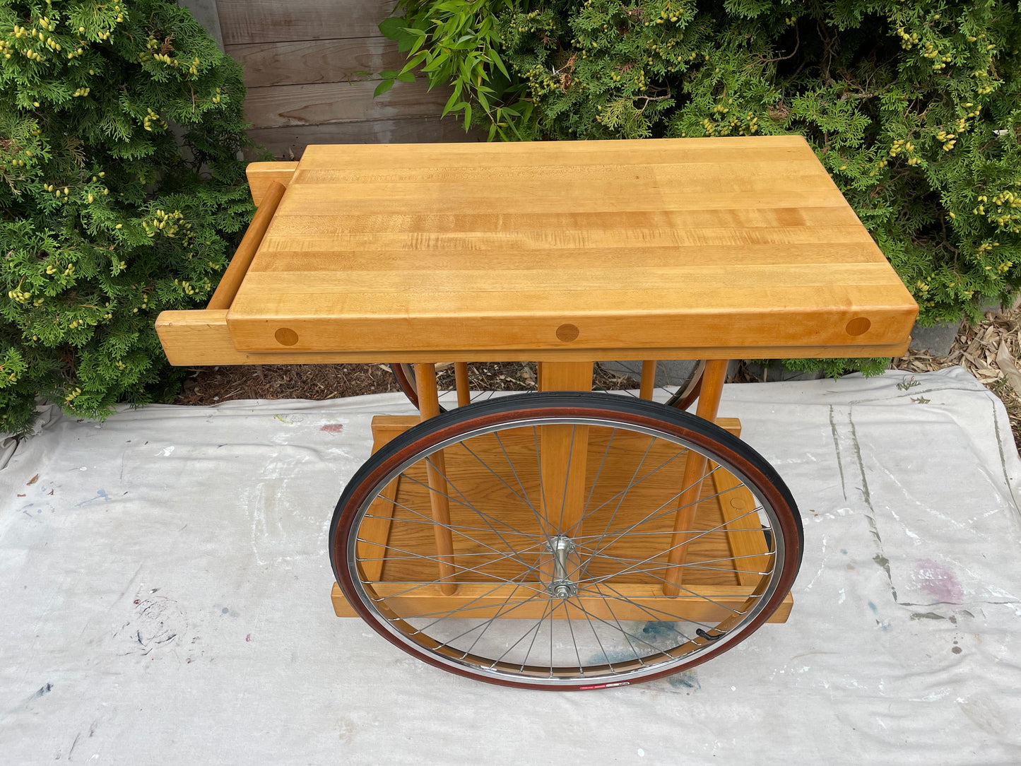 Bill W Saunders, Chopping Block on Bicycle Wheels Bar Cart Pasadena Art Design