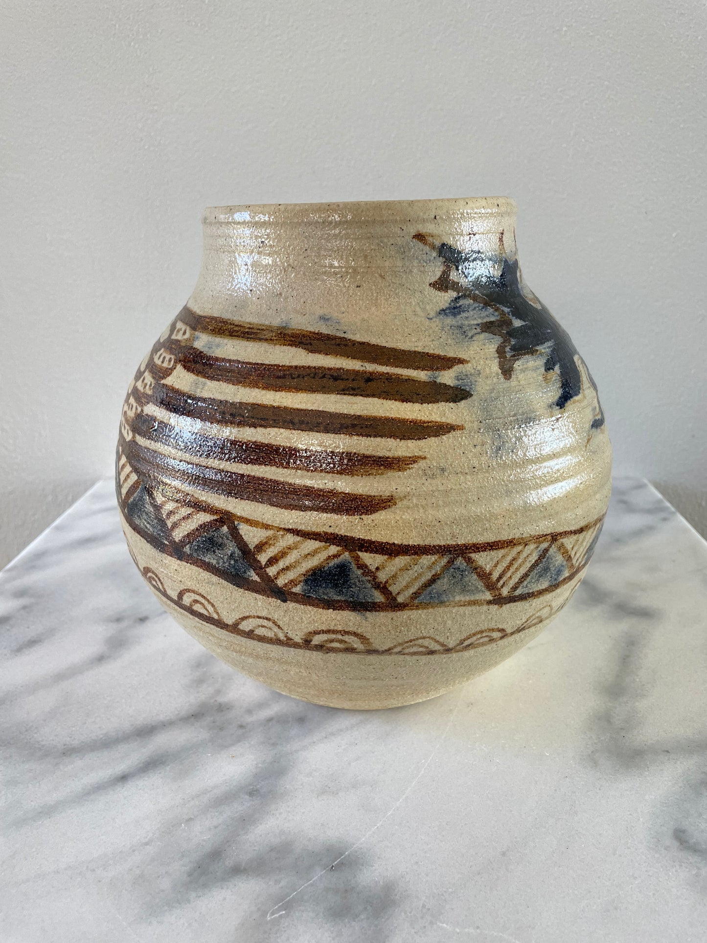 Mid 20th Century Rustic Glazed Stoneware Pot With Dragon Motif