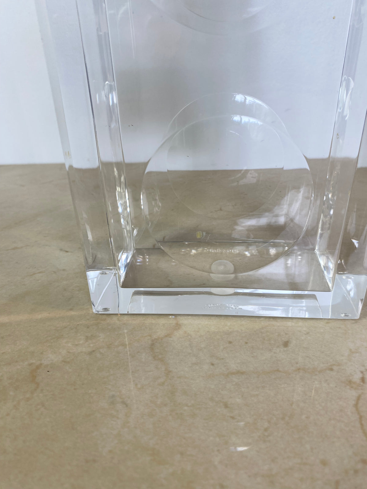 Vintage Guzzini Lucite Block Vase, Italian Space Age, Signed